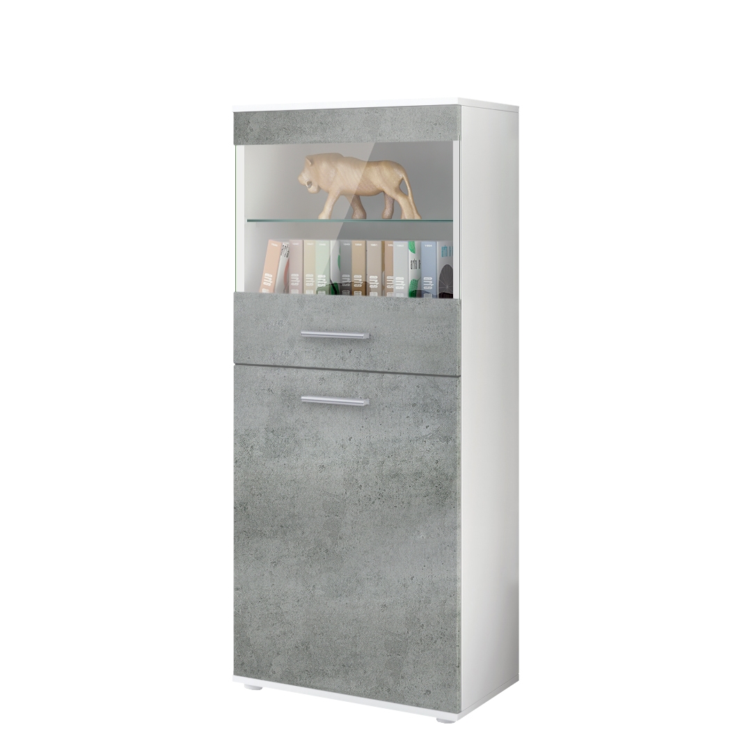 Vitrine Standvitrine Hochschrank Almada Schwarz - Hochglanz & Naturtöne - Bild 16 von 28