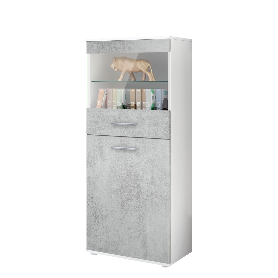 Vitrine Standvitrine Hochschrank Almada Schwarz - Hochglanz & Naturtöne - Bild 8 von 28