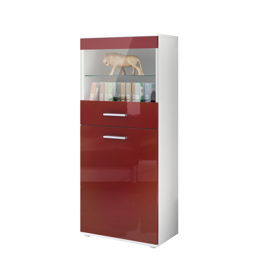 Vitrine Standvitrine Hochschrank Almada Schwarz - Hochglanz & Naturtöne - Bild 10 von 28