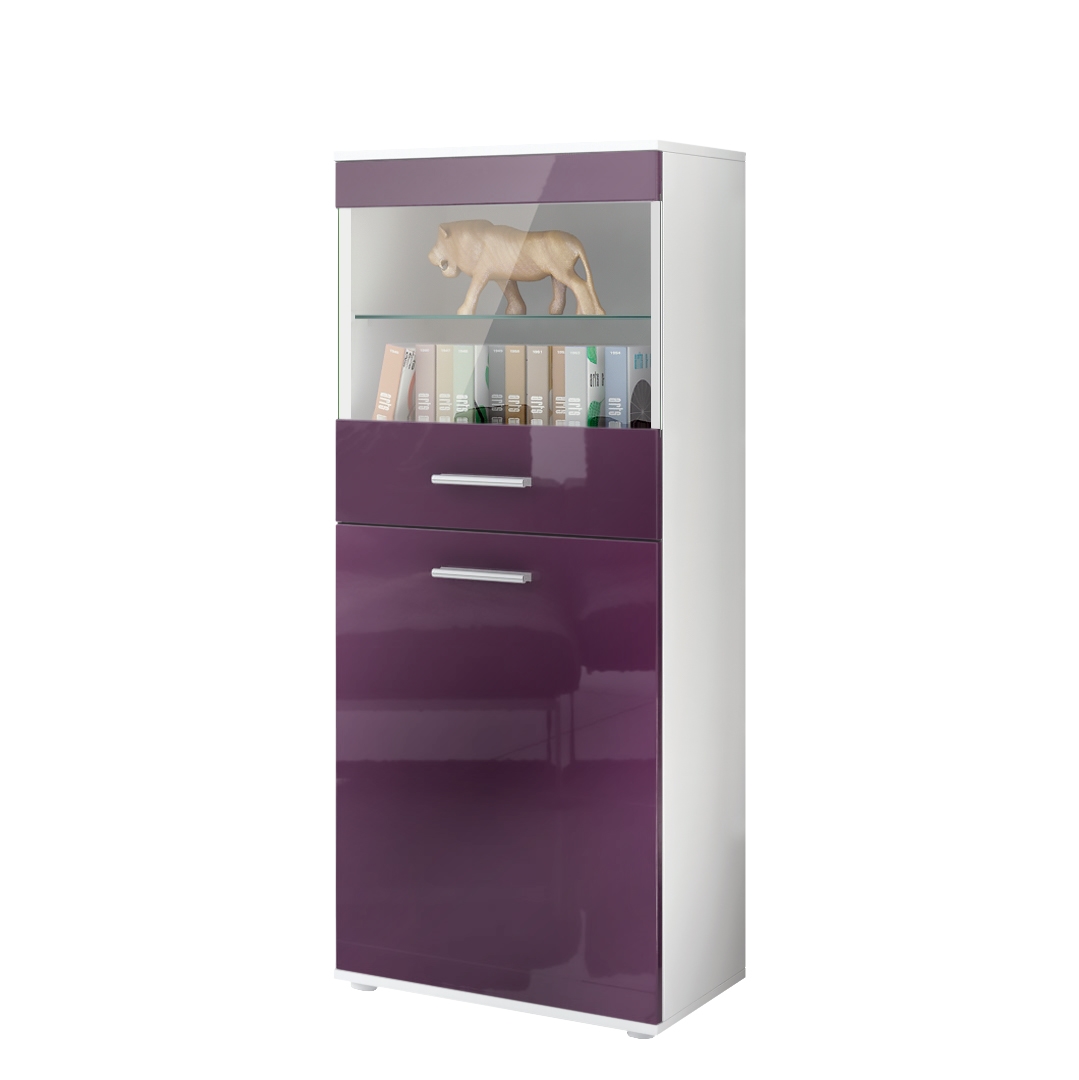 Vitrine Standvitrine Hochschrank Almada Schwarz - Hochglanz & Naturtöne - Bild 12 von 28