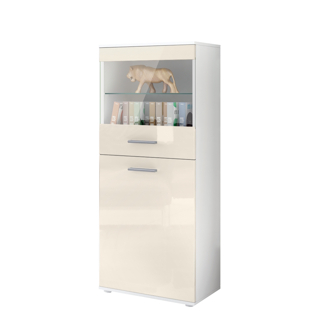 Vitrine Standvitrine Hochschrank Almada Schwarz - Hochglanz & Naturtöne - Bild 14 von 28