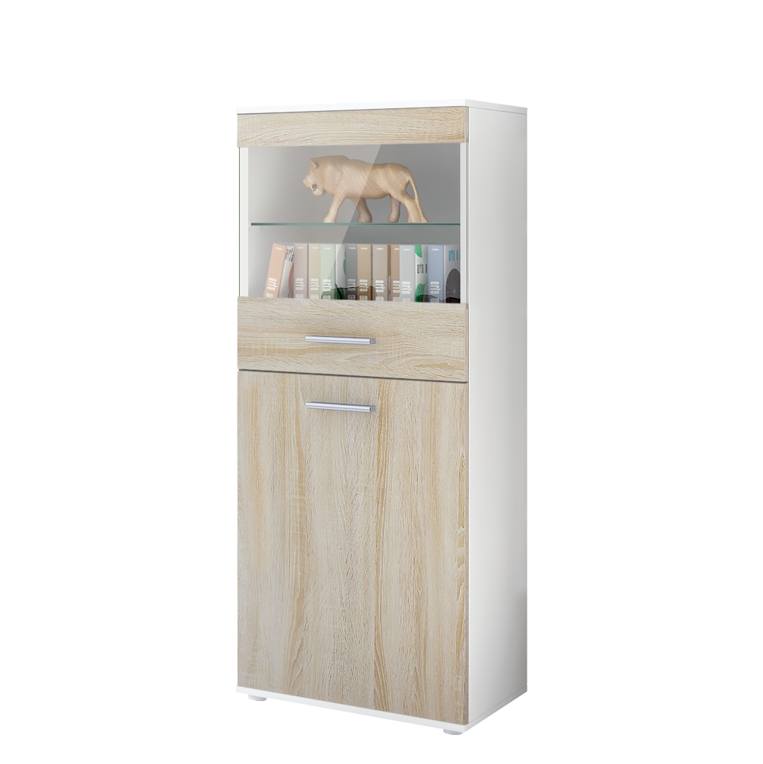 Vitrine Standvitrine Hochschrank Almada Schwarz - Hochglanz & Naturtöne - Bild 20 von 28