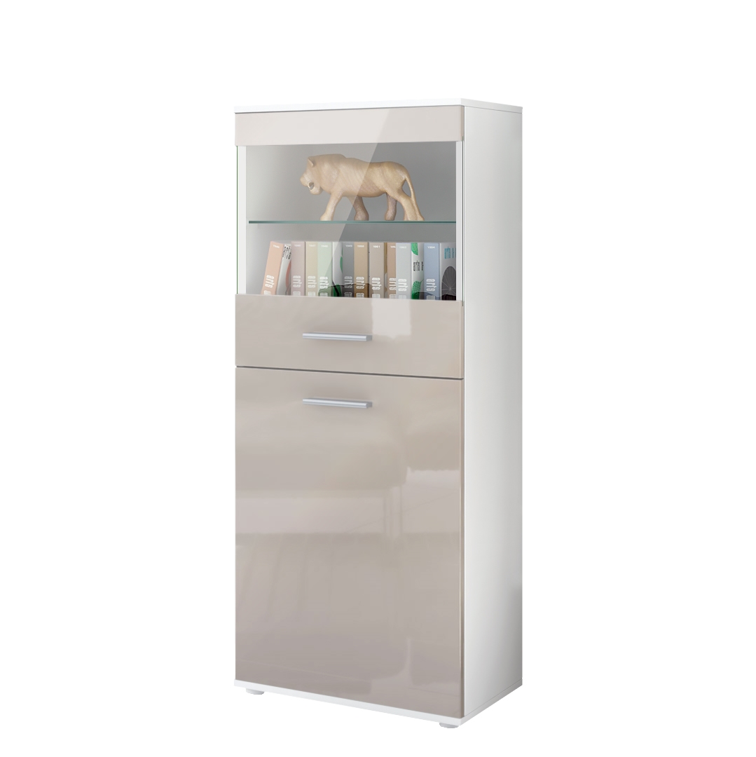 Vitrine Standvitrine Hochschrank Almada Schwarz - Hochglanz & Naturtöne - Bild 24 von 28