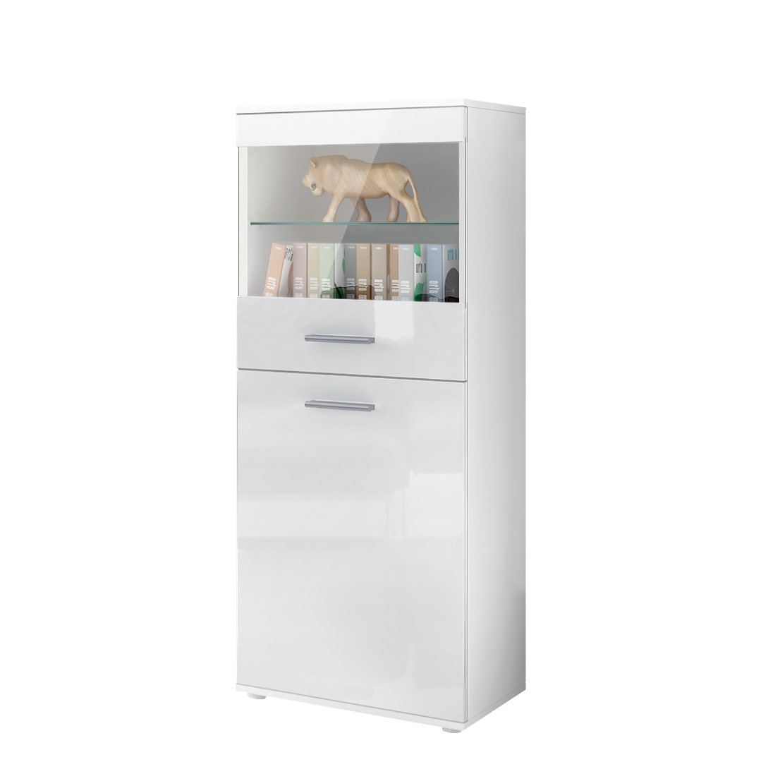Vitrine Standvitrine Hochschrank Almada Schwarz - Hochglanz & Naturtöne - Bild 28 von 28