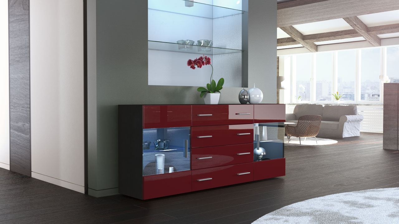 Sideboard Kommode Highboard 170cm Schrank Anrichte Bari V2 Schwarz