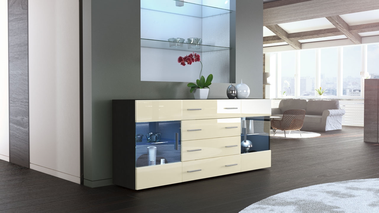 Sideboard Kommode Highboard 170cm Schrank Anrichte Bari V2 Schwarz