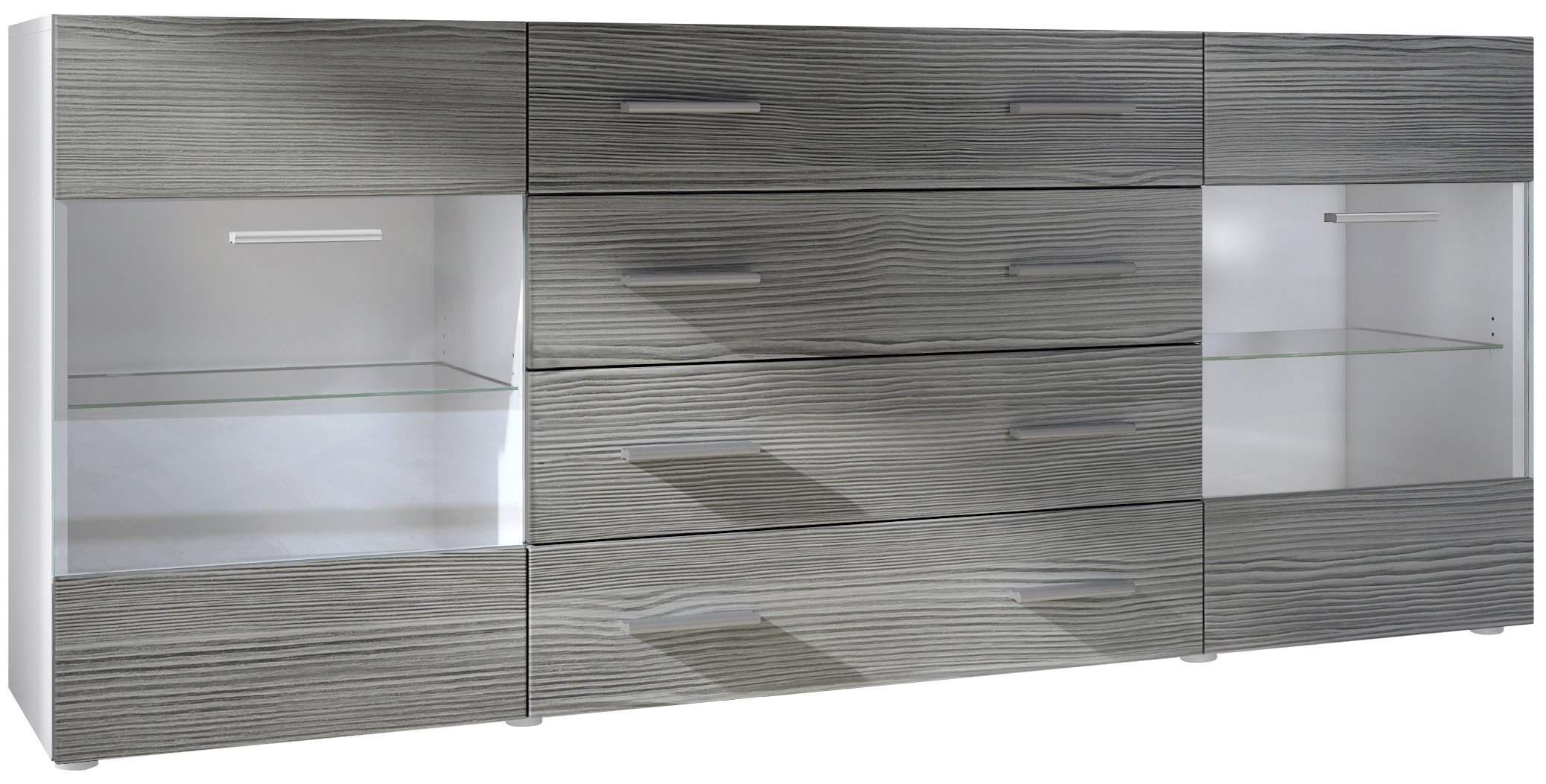 Sideboard Kommode Vitrine Schrank Anrichte Bari V2 Weiß - Hochglanz & Naturtöne - Bild 5 von 26