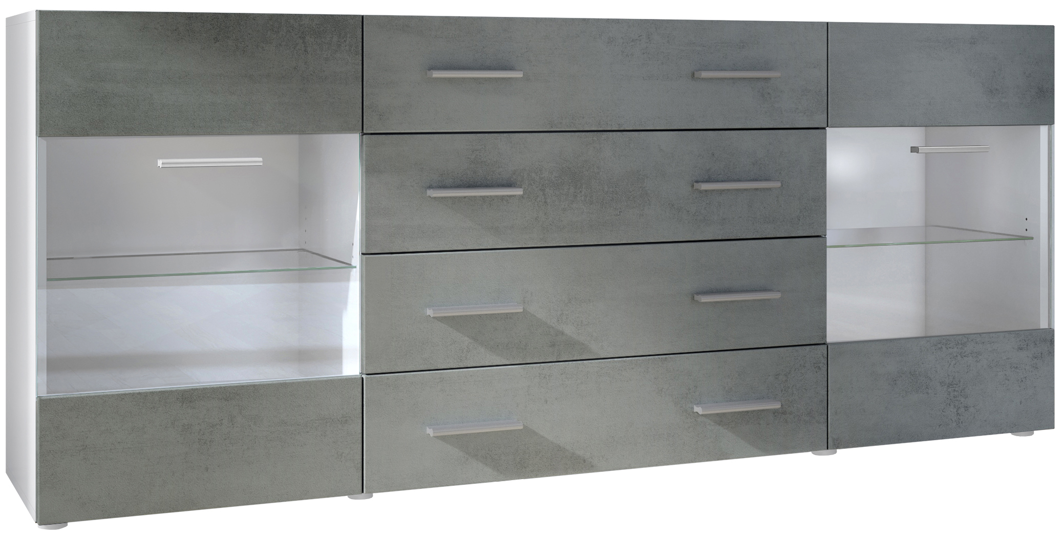 Sideboard Kommode Vitrine Schrank Anrichte Bari V2 Weiß - Hochglanz & Naturtöne - Bild 7 von 26