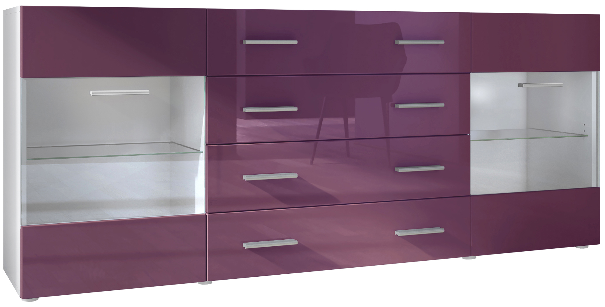 Sideboard Kommode Vitrine Schrank Anrichte Bari V2 Weiß - Hochglanz & Naturtöne - Bild 11 von 26