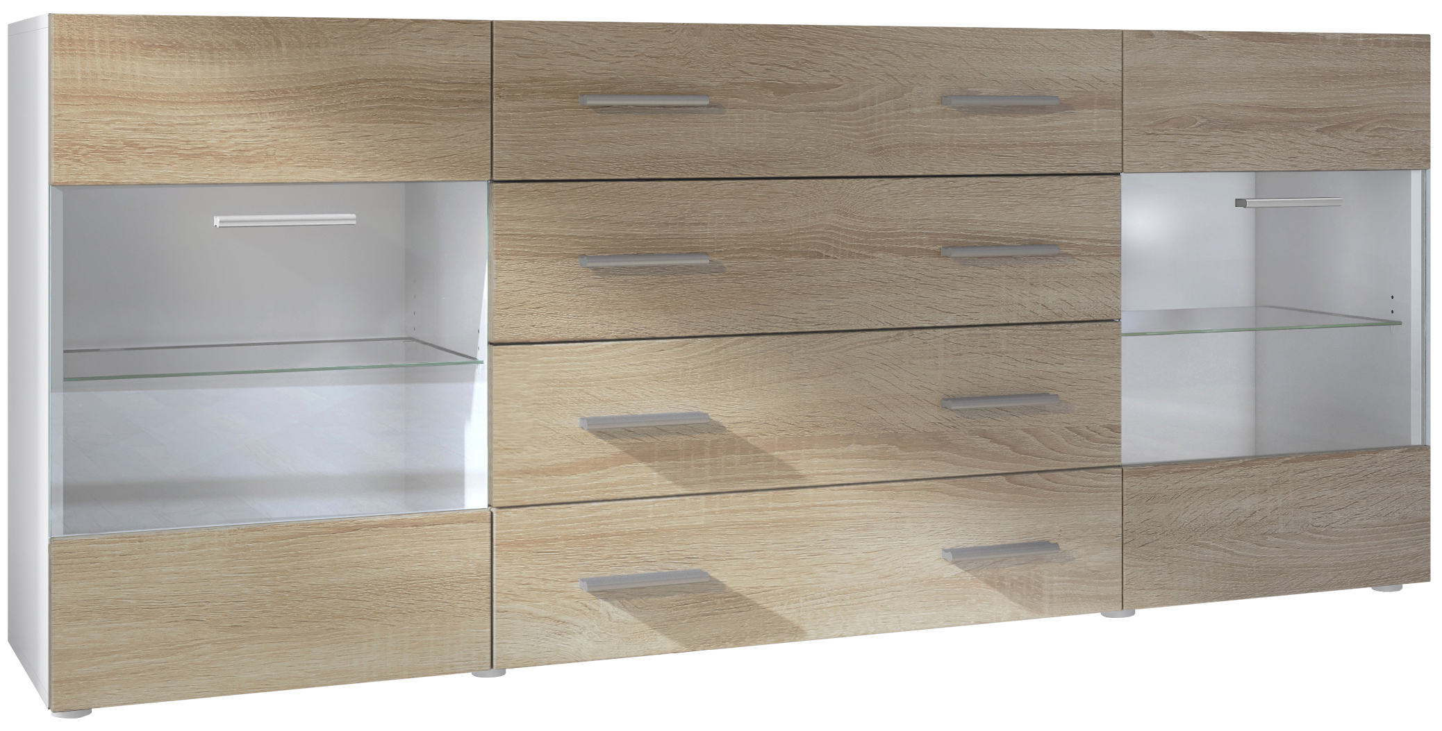 Sideboard Kommode Vitrine Schrank Anrichte Bari V2 Weiß - Hochglanz & Naturtöne - Bild 15 von 26
