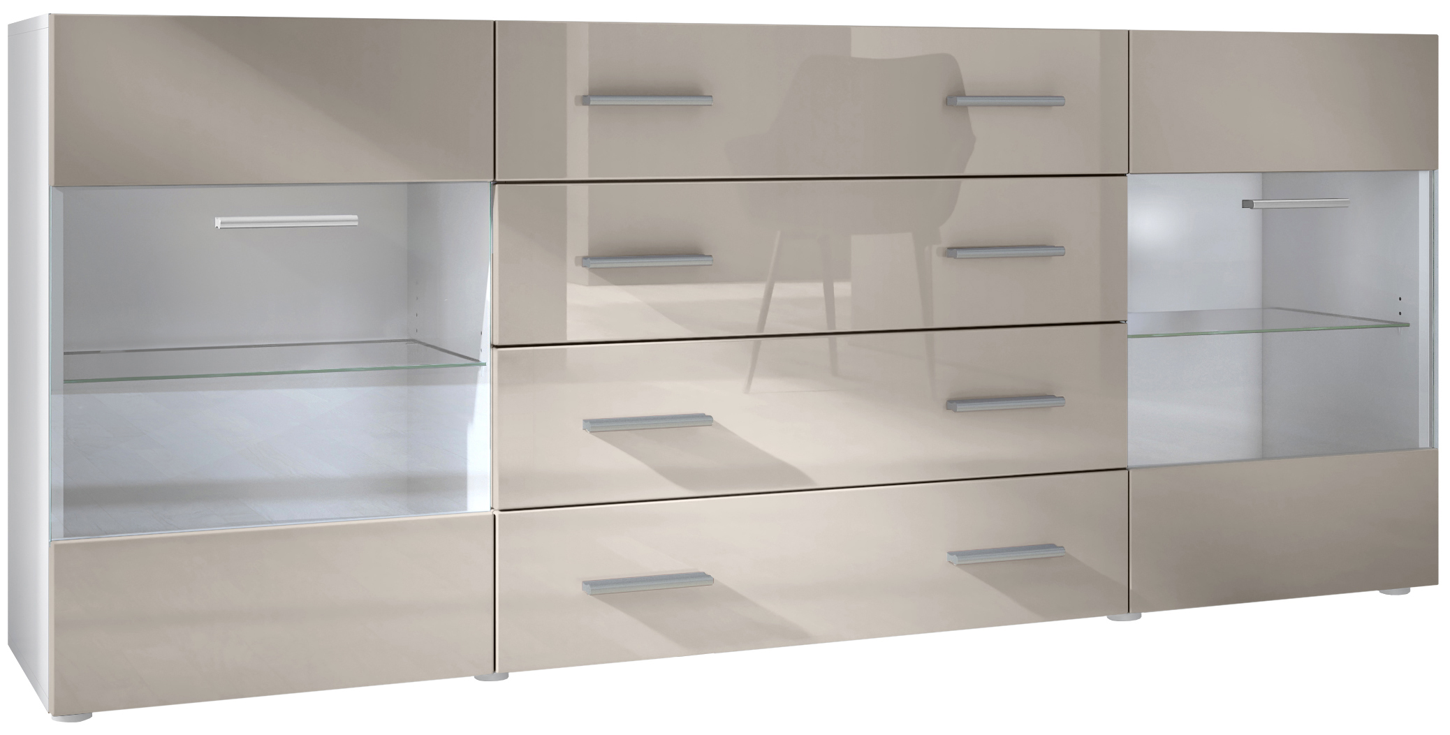 Sideboard Kommode Vitrine Schrank Anrichte Bari V2 Weiß - Hochglanz & Naturtöne - Bild 19 von 26