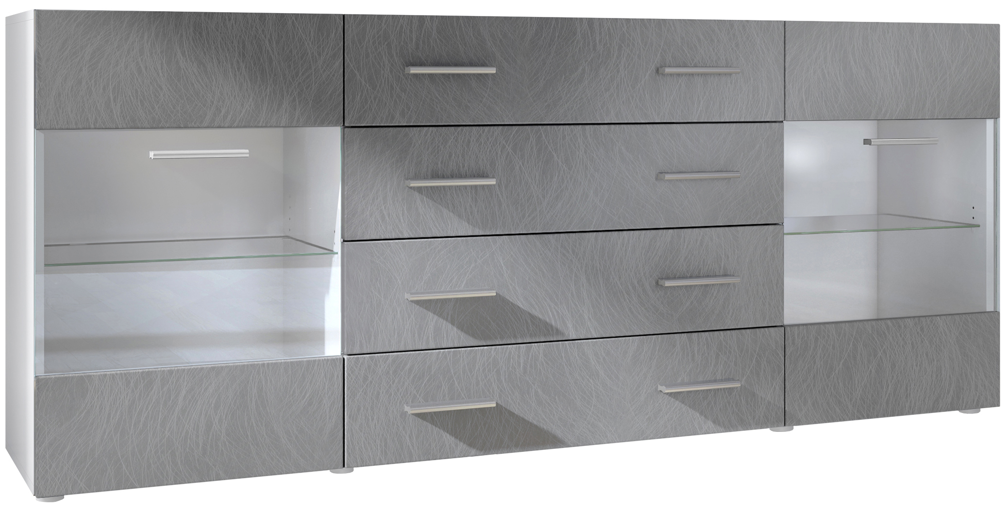 Sideboard Kommode Vitrine Schrank Anrichte Bari V2 Weiß - Hochglanz & Naturtöne - Bild 23 von 26