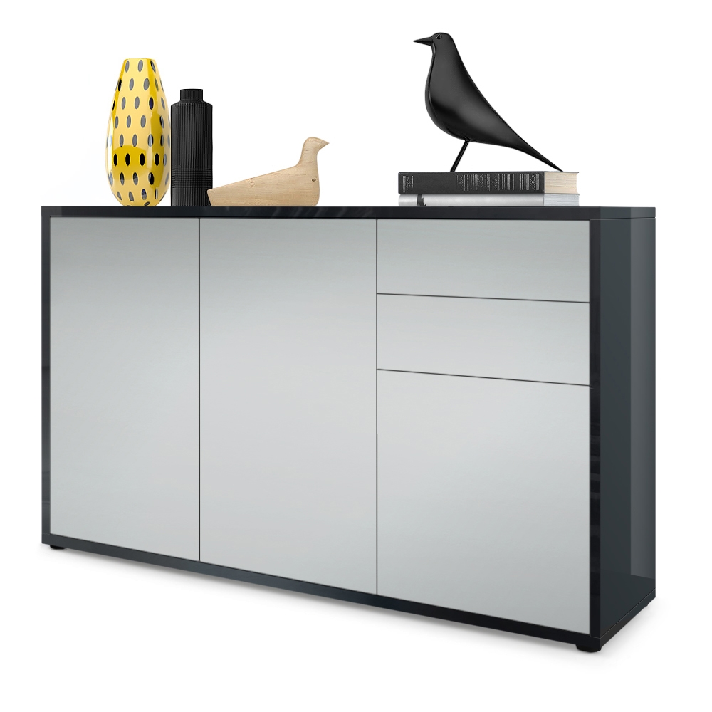 Kommode Sideboard Anrichte Schrank Ben V3 in Schwarz - Hochglanz und Naturtöne