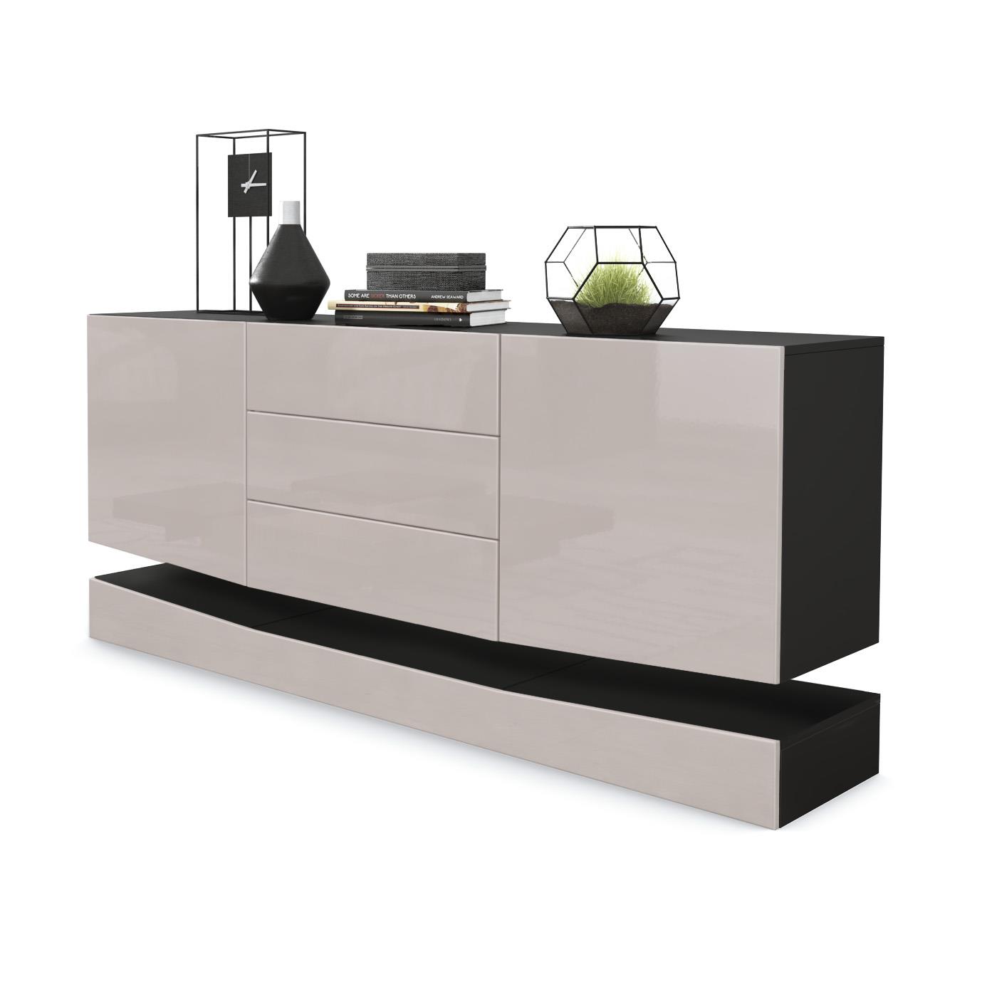 Sideboard Anrichte Kommode Schrank City in Schwarz - Hochglanz Naturtöne