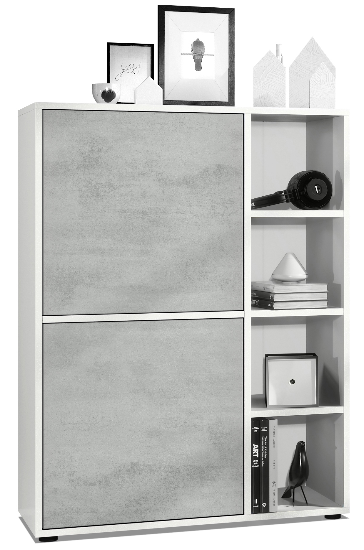 Highboard Sideboard Kommode Schrank Regal Cuba Weiß, Hochglanz & Naturtöne - Bild 8 von 37