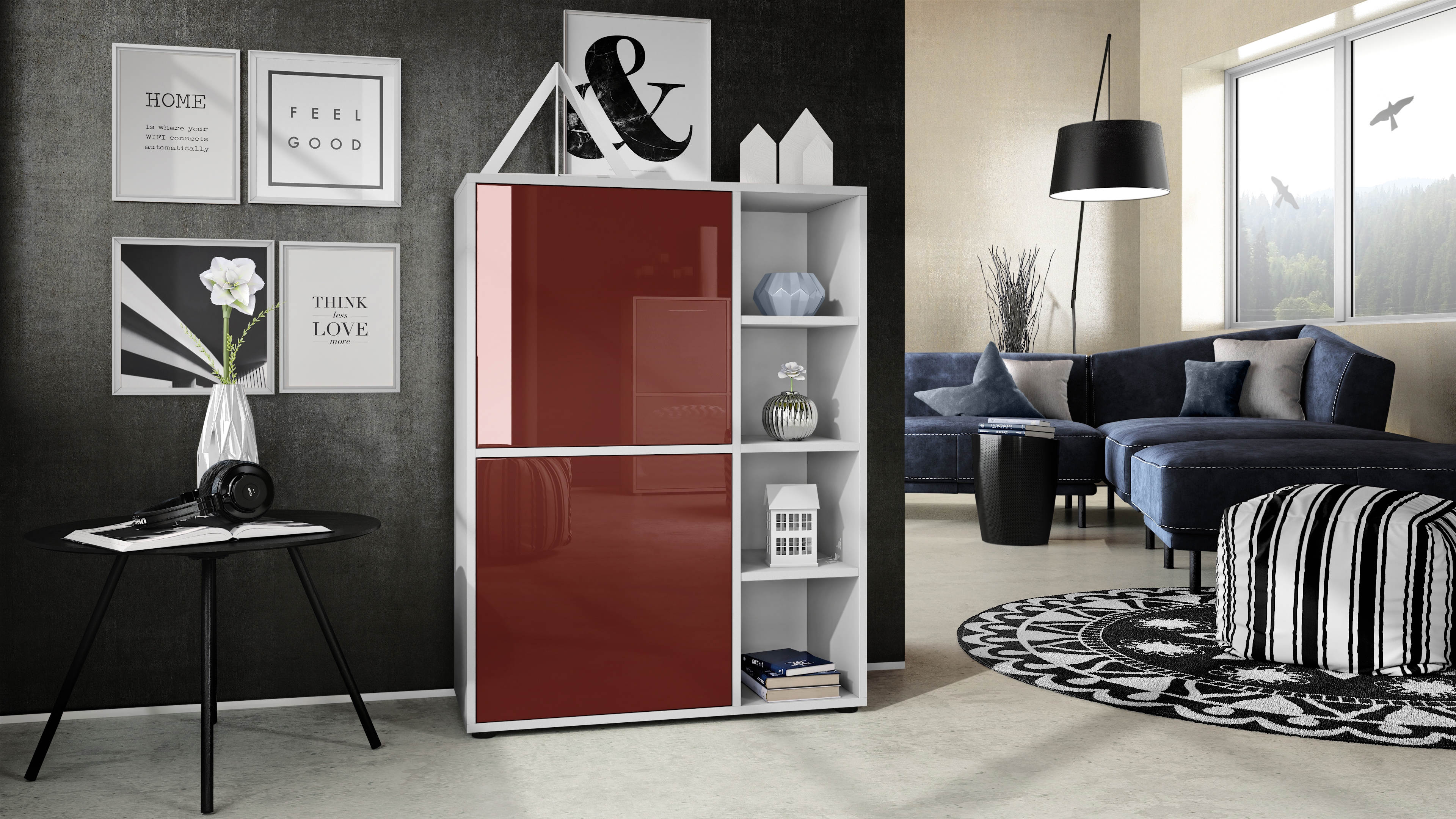 Highboard Sideboard Kommode Schrank Regal Cuba Weiß, Hochglanz & Naturtöne - Bild 11 von 37