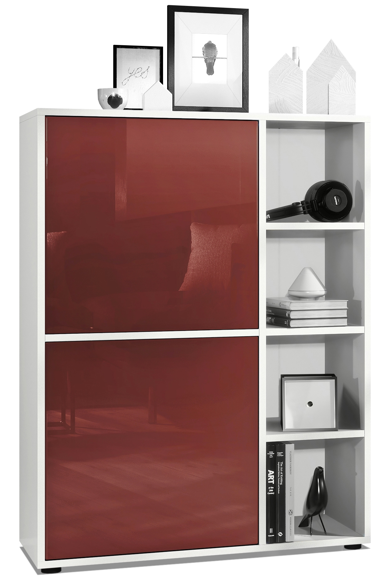 Highboard Sideboard Kommode Schrank Regal Cuba Weiß, Hochglanz & Naturtöne - Bild 10 von 37