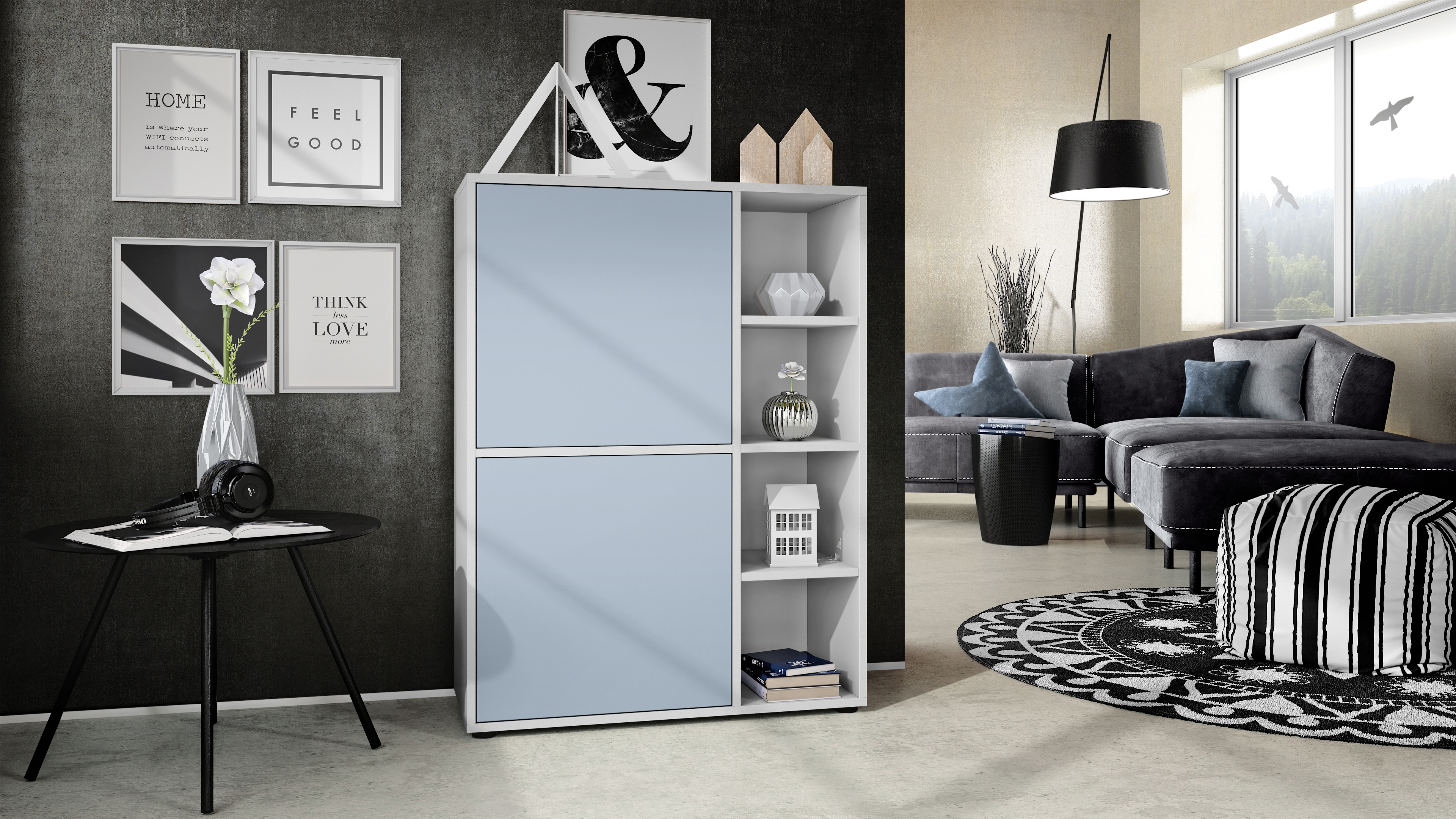 Highboard Sideboard Kommode Schrank Regal Cuba Weiß, Hochglanz & Naturtöne - Bild 15 von 37
