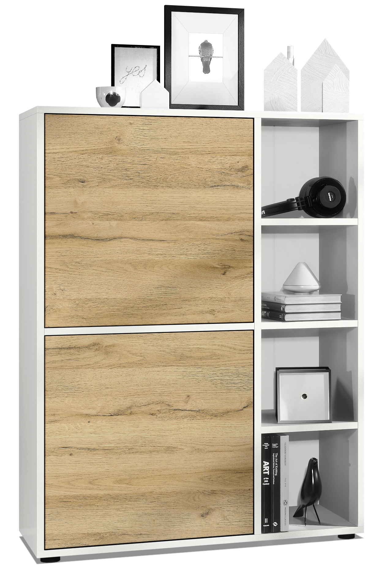 Highboard Sideboard Kommode Schrank Regal Cuba Weiß, Hochglanz & Naturtöne - Bild 16 von 37