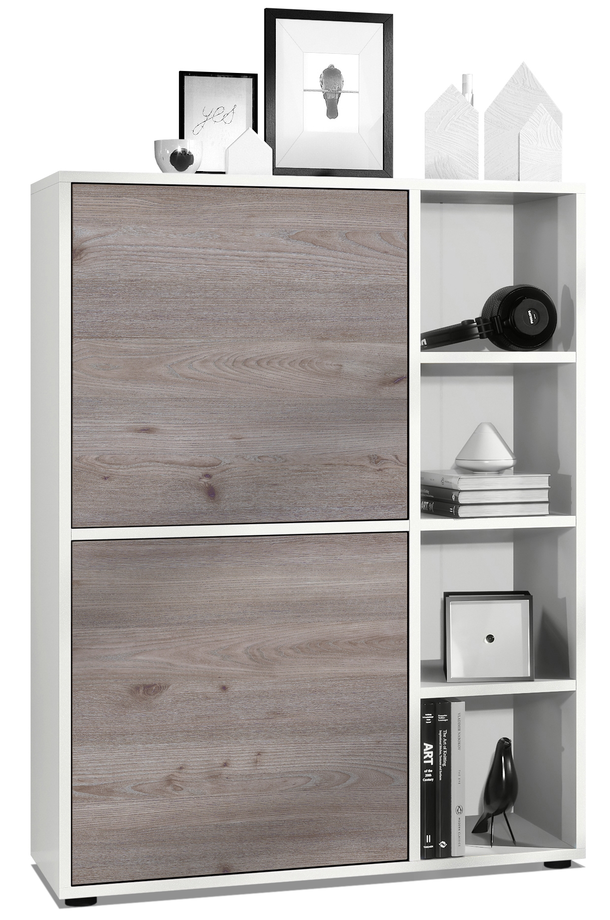 Highboard Sideboard Kommode Schrank Regal Cuba Weiß, Hochglanz & Naturtöne - Bild 18 von 37