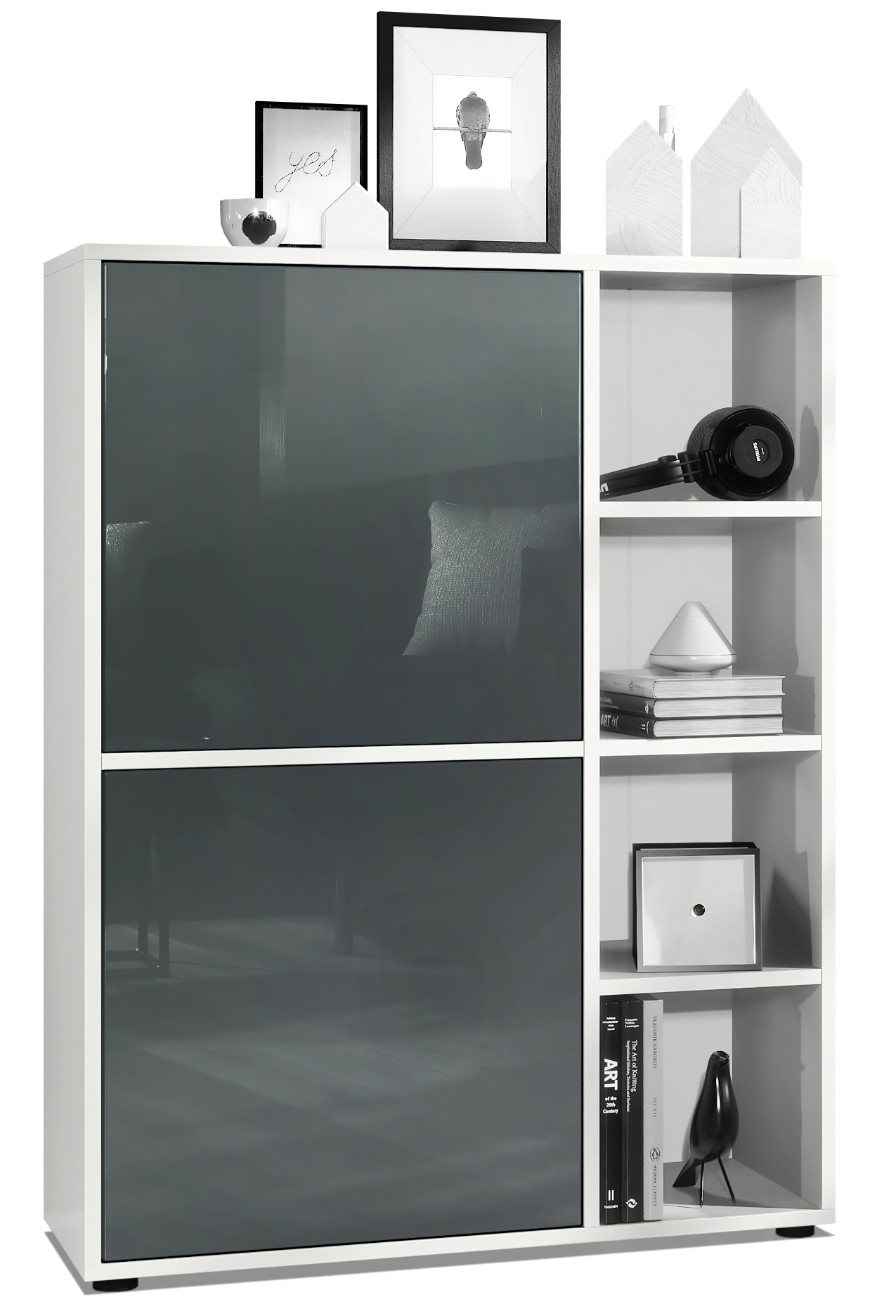 Highboard Sideboard Kommode Schrank Regal Cuba Weiß, Hochglanz & Naturtöne - Bild 22 von 37