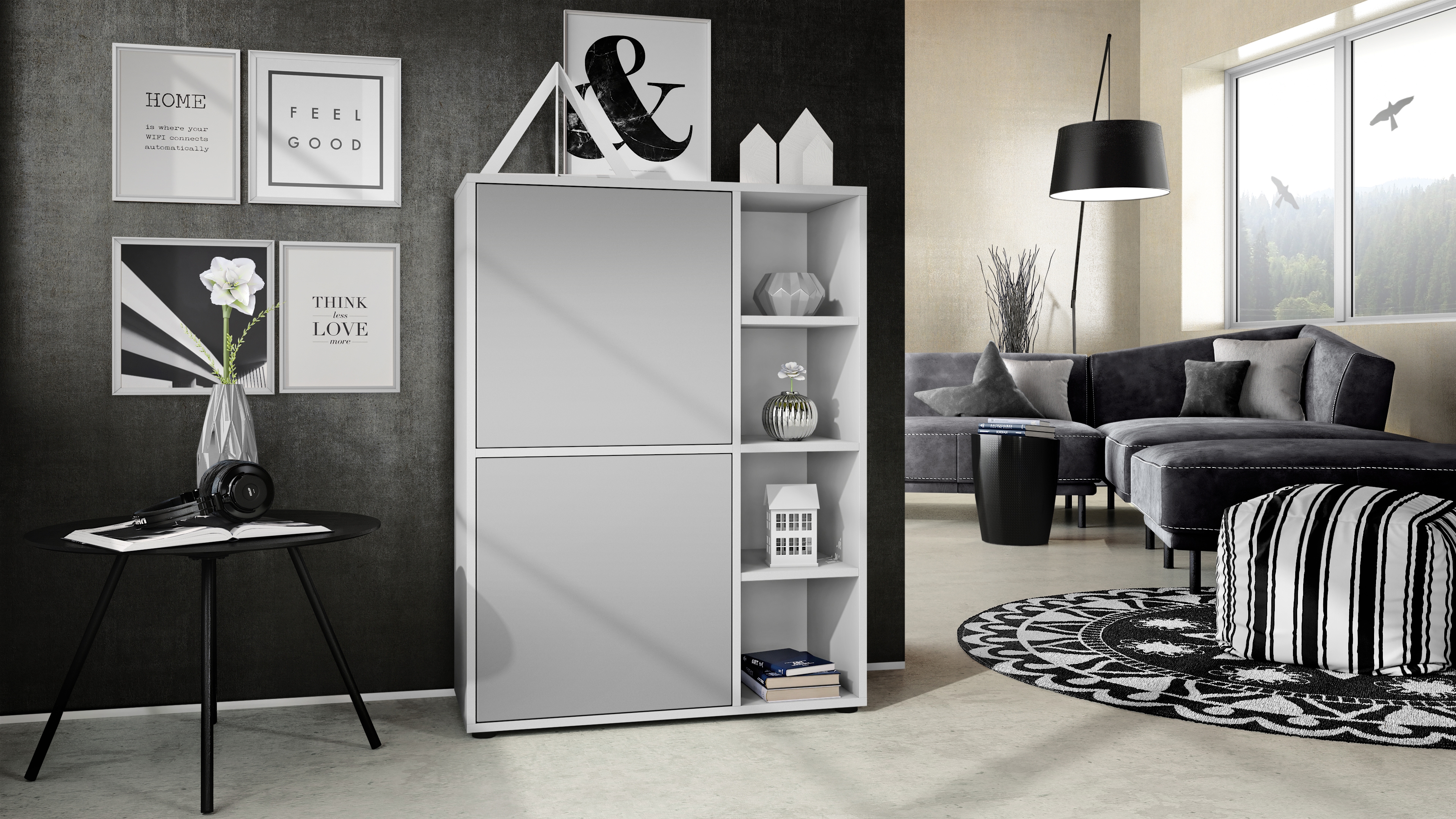 Highboard Sideboard Kommode Schrank Regal Cuba Weiß, Hochglanz & Naturtöne - Bild 25 von 37