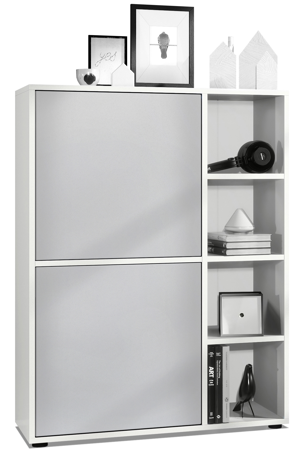 Highboard Sideboard Kommode Schrank Regal Cuba Weiß, Hochglanz & Naturtöne - Bild 24 von 37
