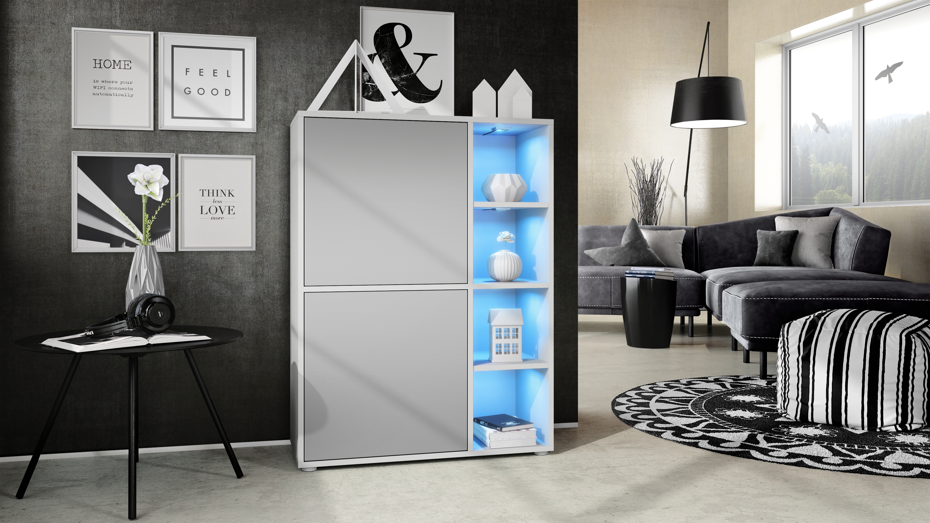 Highboard Sideboard Kommode Schrank Regal Cuba Weiß, Hochglanz