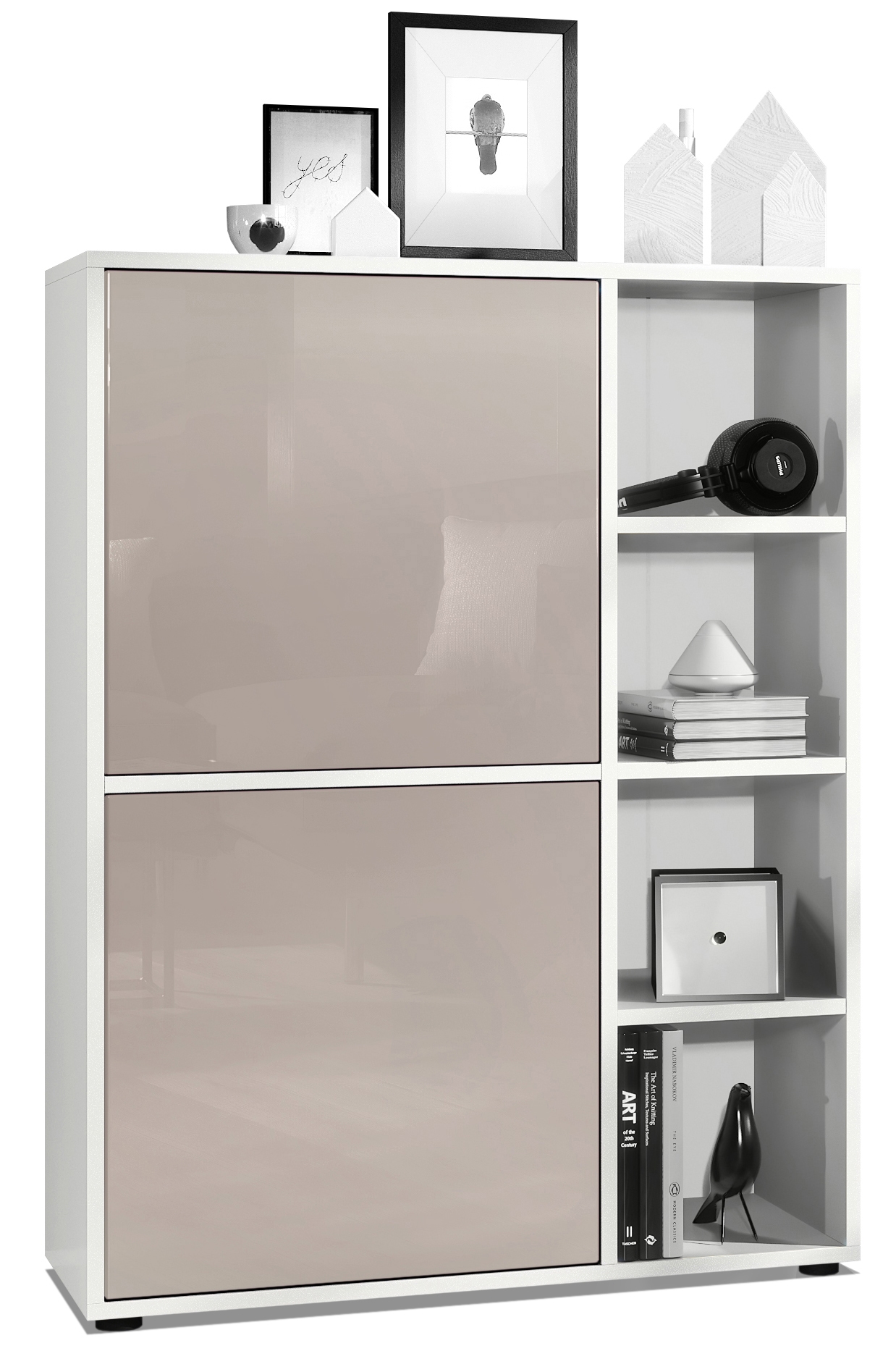 Highboard Sideboard Kommode Schrank Regal Cuba Weiß, Hochglanz & Naturtöne - Bild 26 von 37