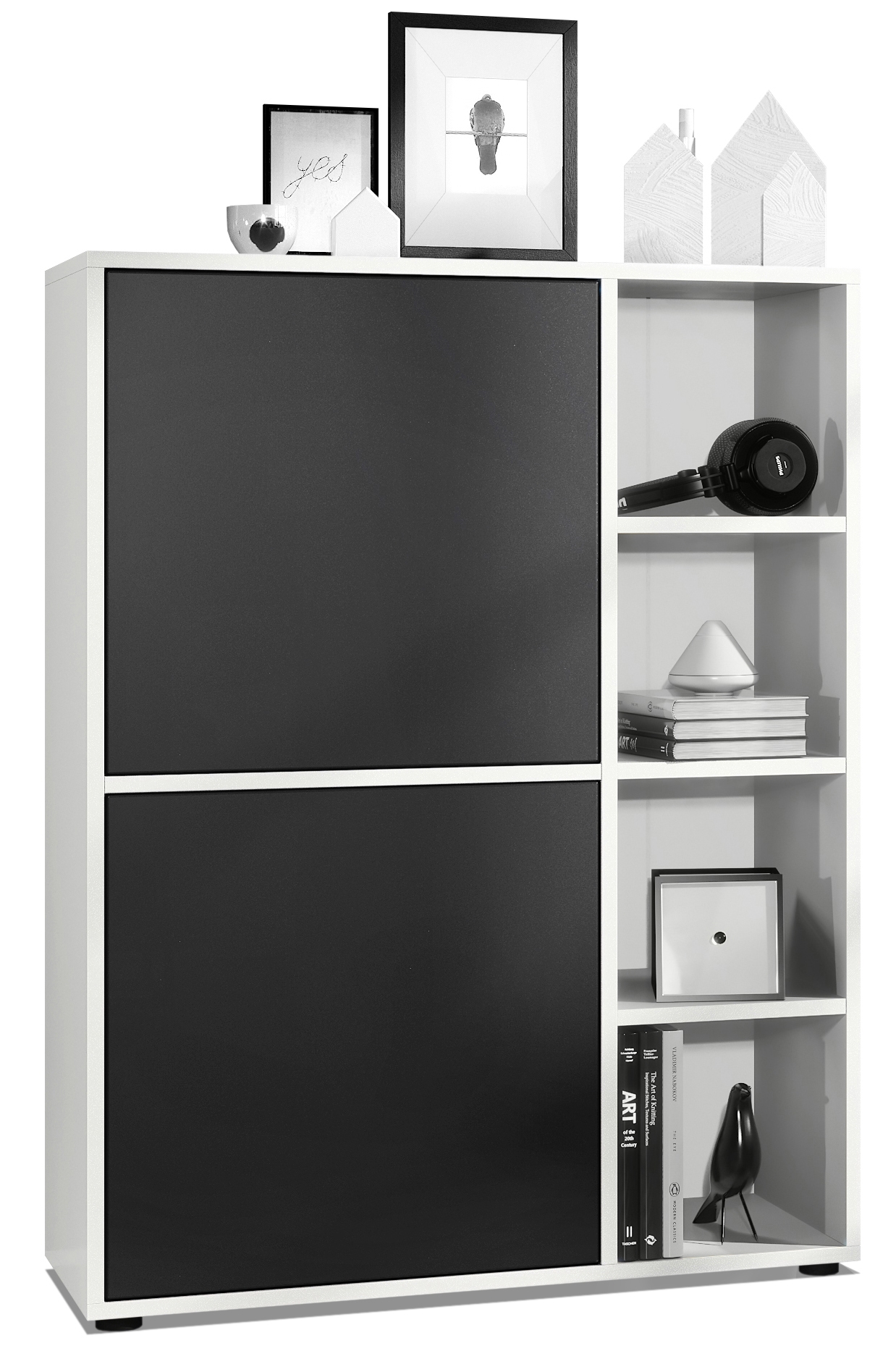 Highboard Sideboard Kommode Schrank Regal Cuba Weiß, Hochglanz & Naturtöne - Bild 30 von 37