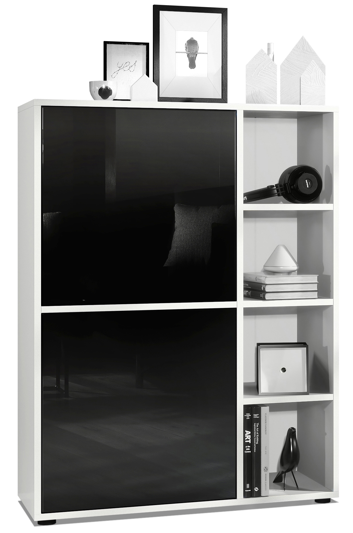 Highboard Sideboard Kommode Schrank Regal Cuba Weiß, Hochglanz & Naturtöne - Bild 28 von 37