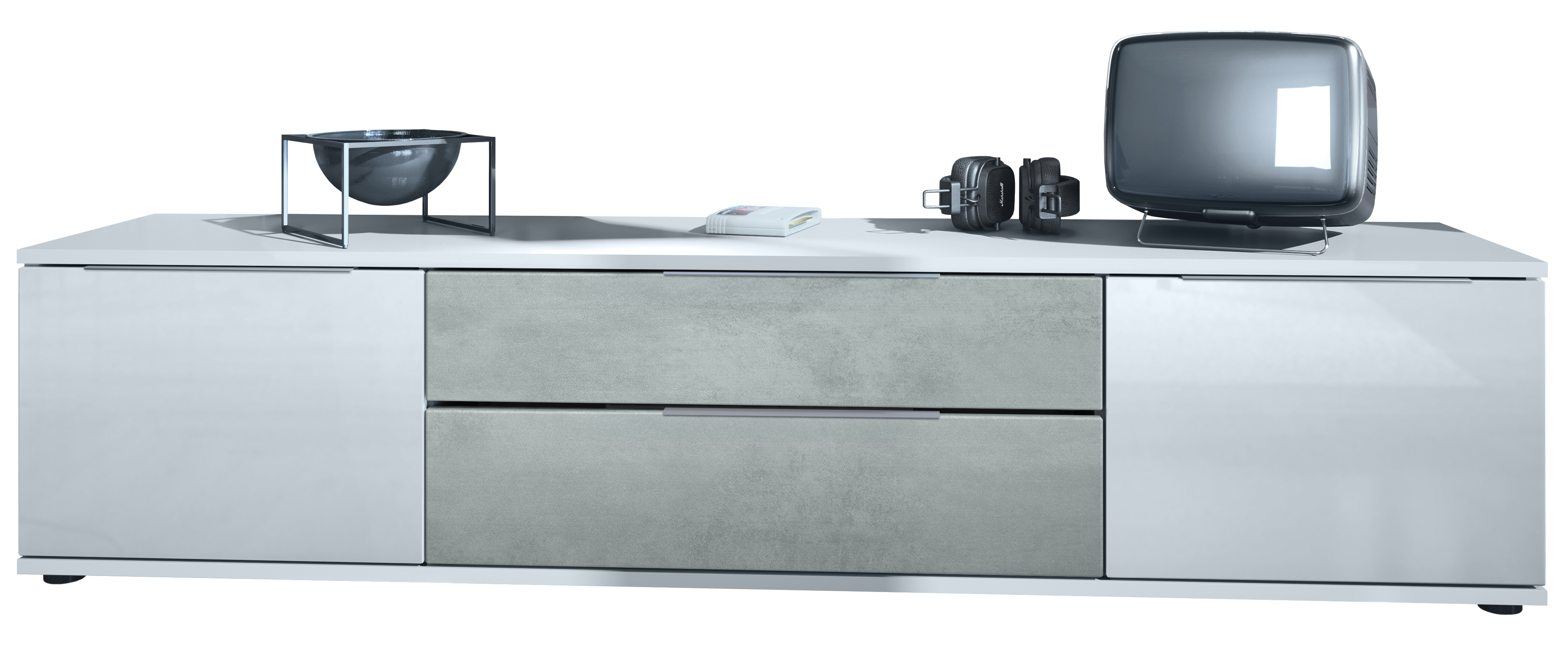 TV Lowboard Board Schrank Fernsehtisch Linio V2 in Weiß matt - Hochglanz - Bild 7 von 24