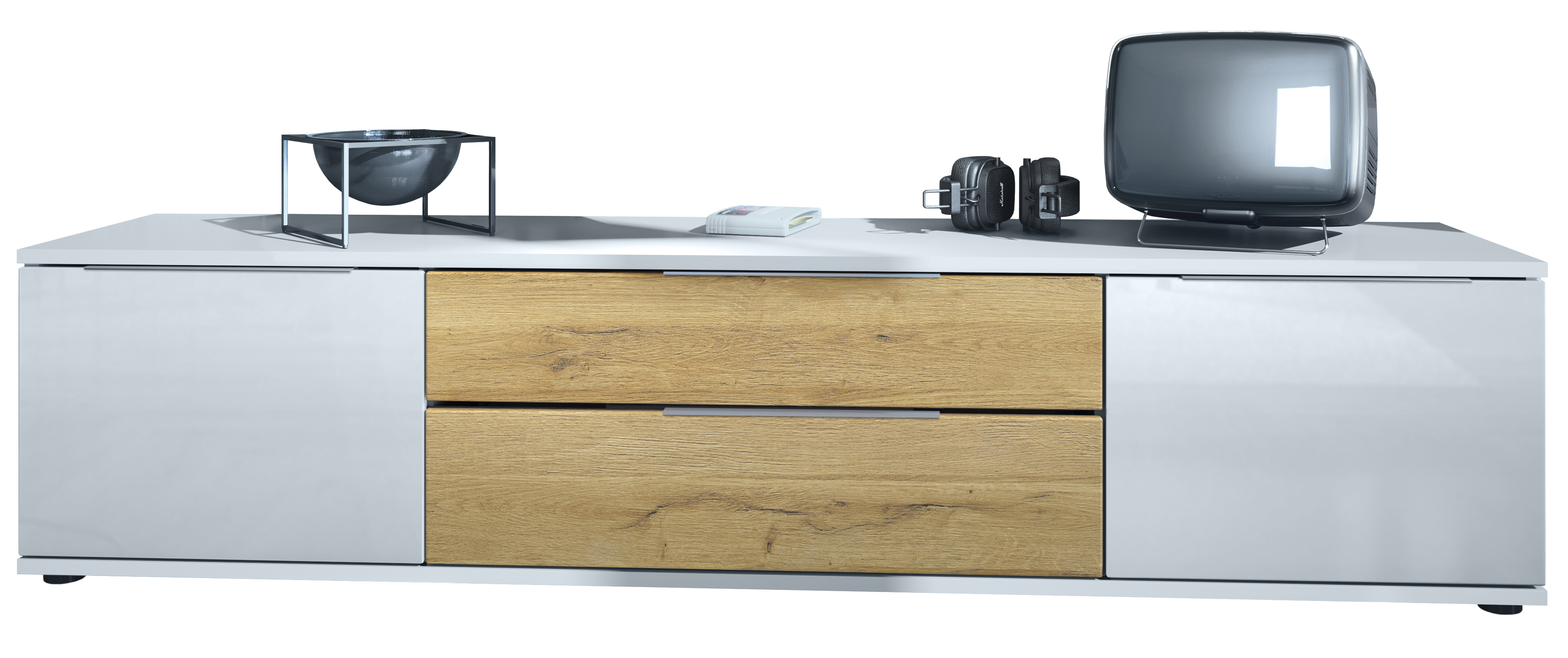 TV Lowboard Board Schrank Fernsehtisch Linio V2 in Weiß matt - Hochglanz - Bild 13 von 24