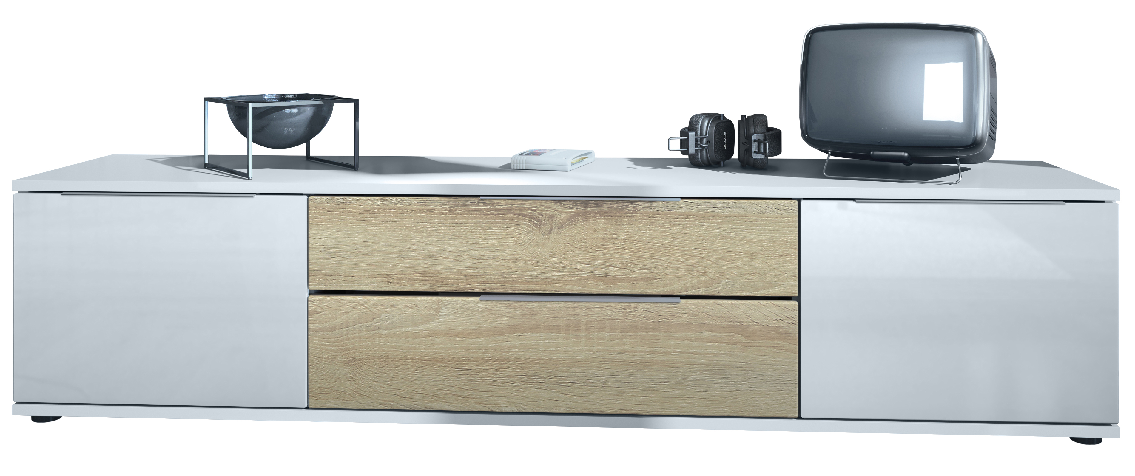 TV Lowboard Board Schrank Fernsehtisch Linio V2 in Weiß matt - Hochglanz - Bild 15 von 24