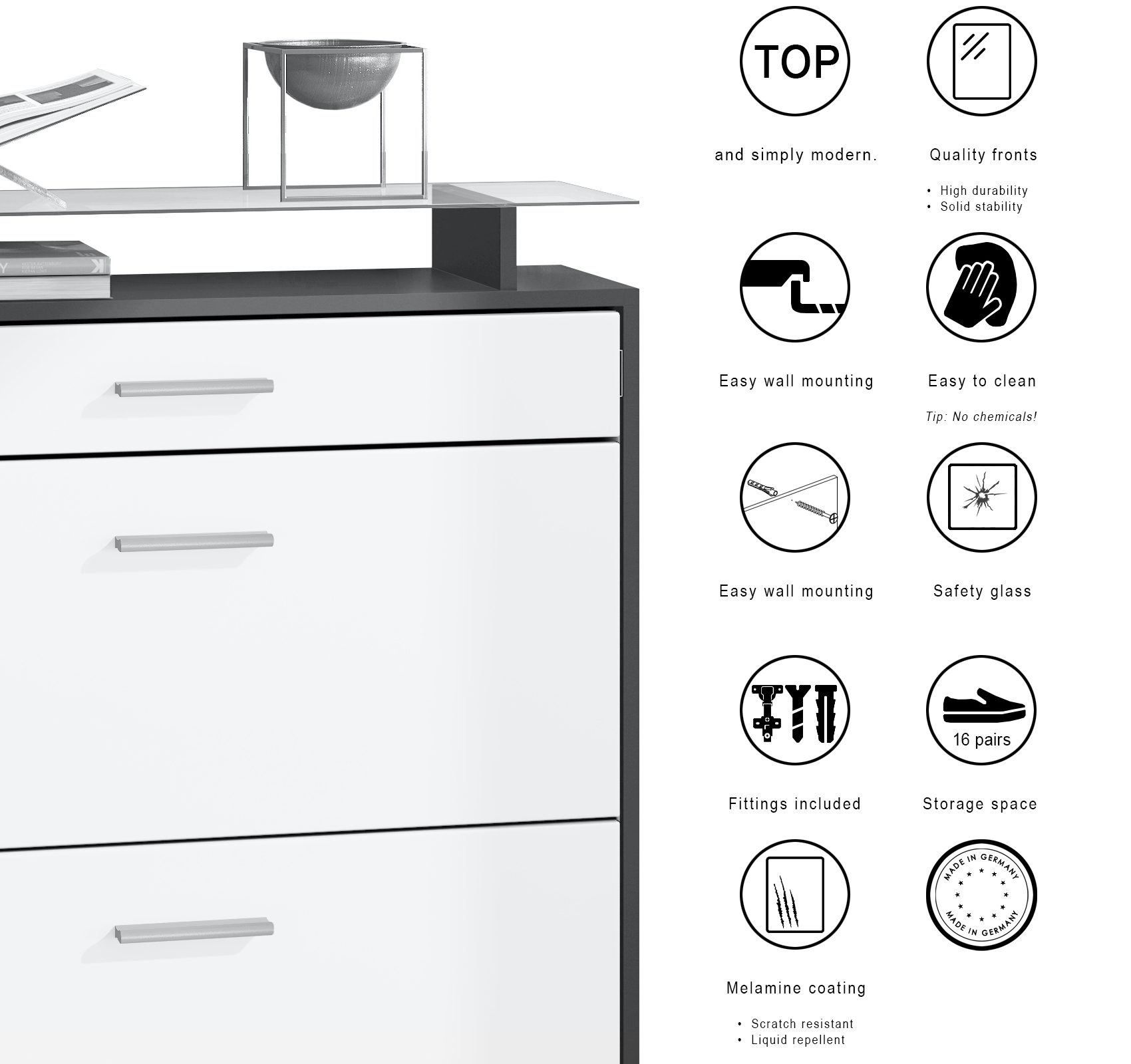 Garderobenset Garderobe Paneele Schuhschrank Spiegel Malea Schwarz matt