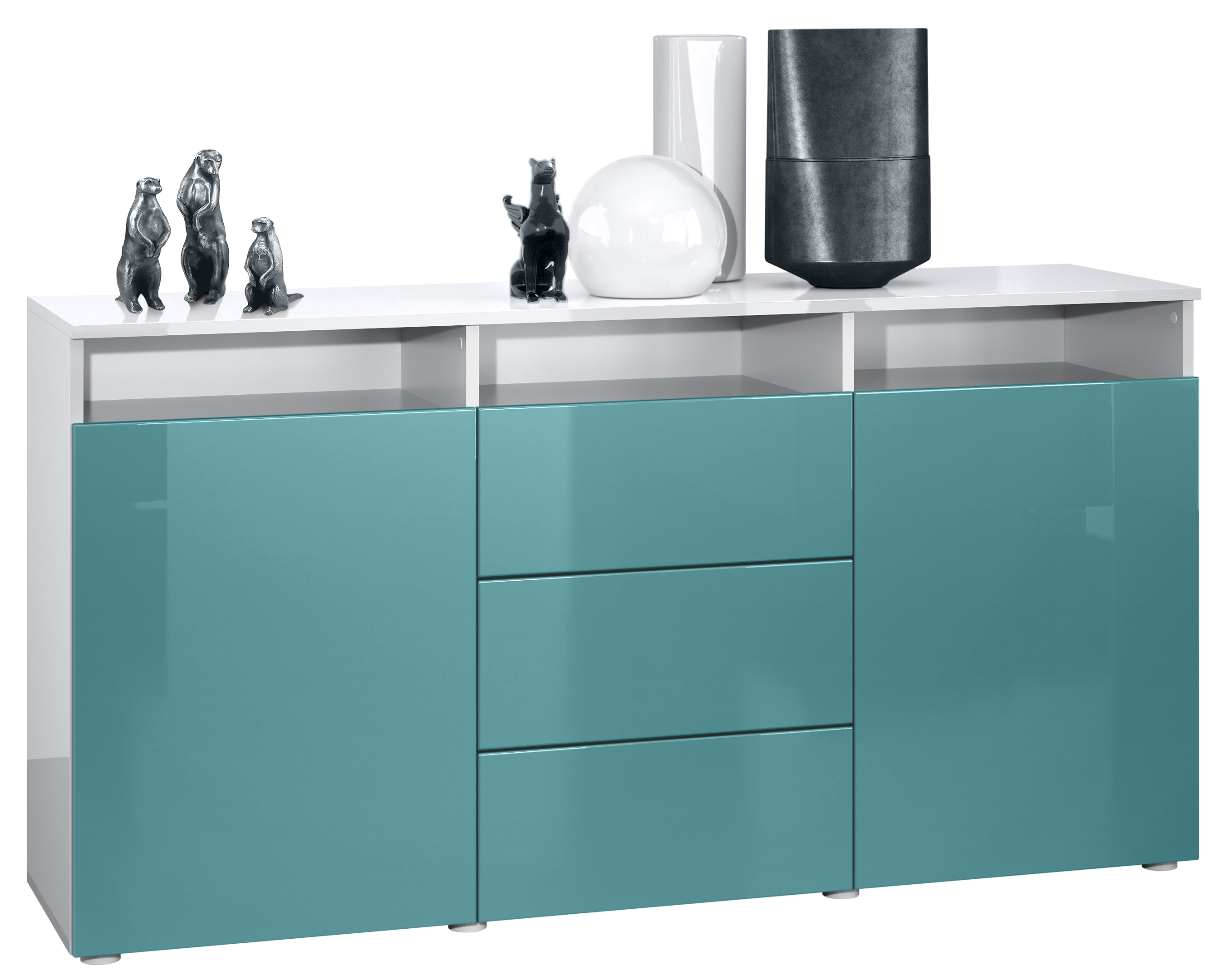 Sideboard Kommode Anrichte Melbourne 139 in Weiß Hochglanz & Naturdekor