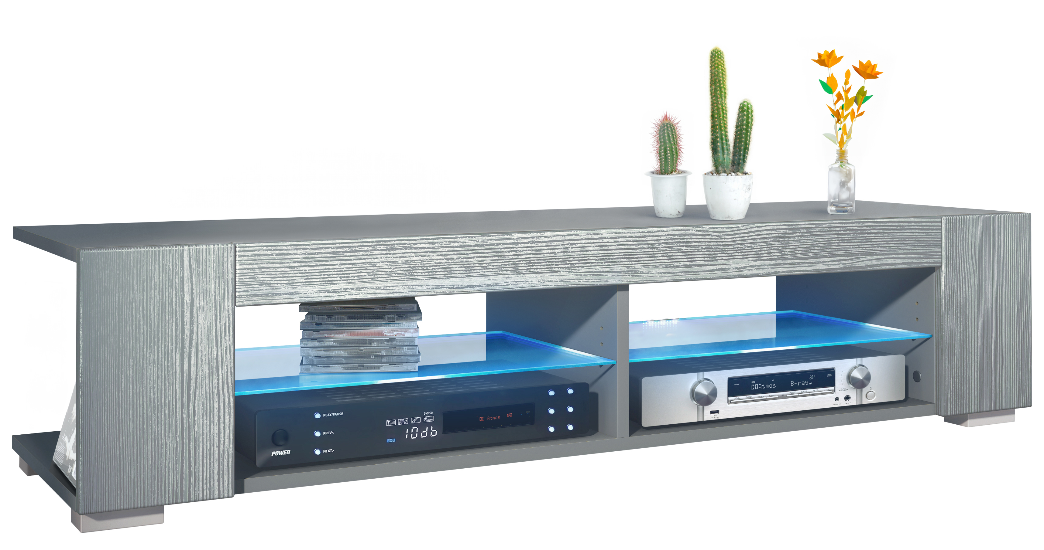 Lowboard TV-Kommode Movie mit 4 offenen Fächern und Zierleisten, Anthrazit LED - Bild 5 von 16