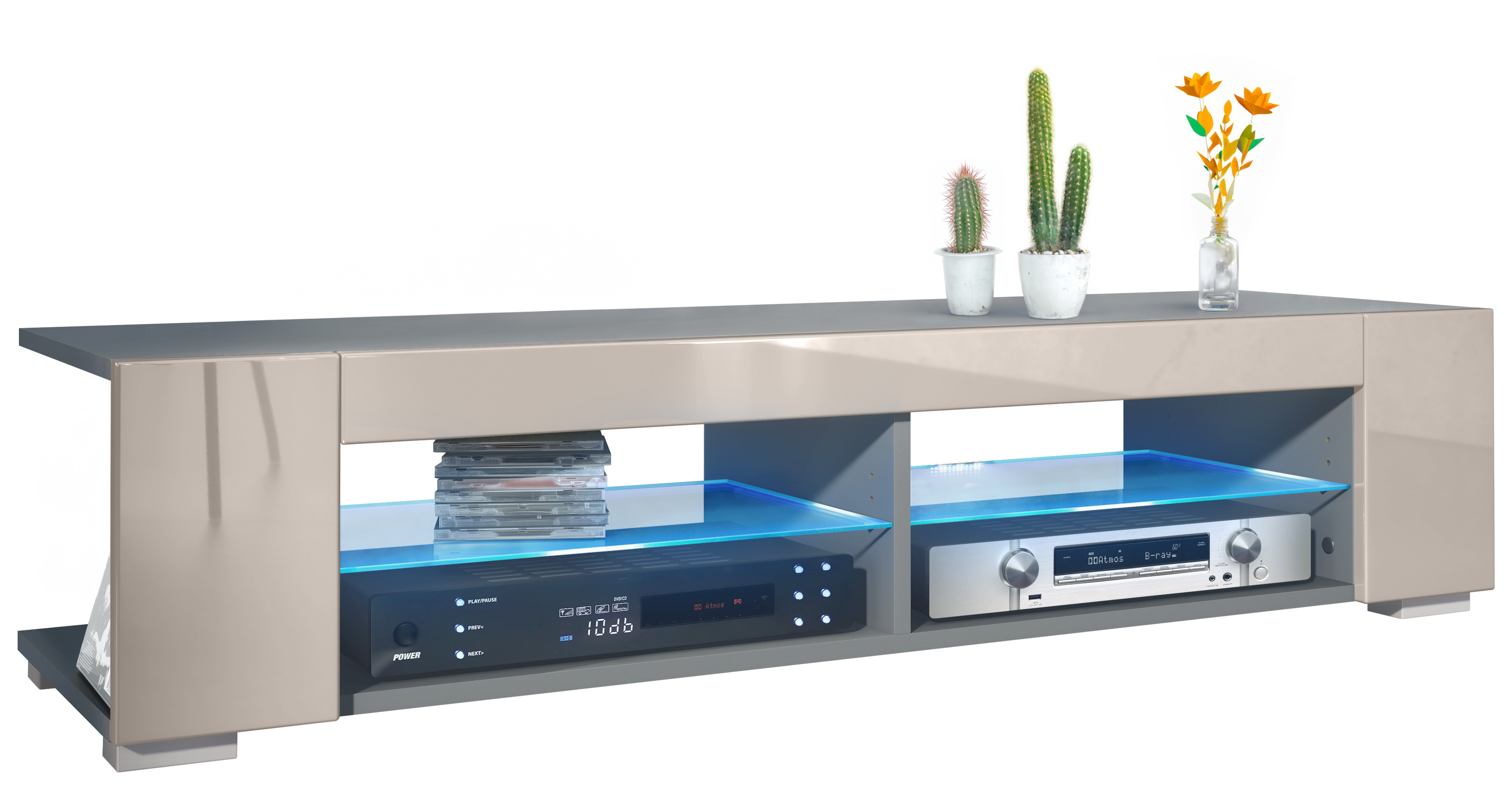 Lowboard TV-Kommode Movie mit 4 offenen Fächern und Zierleisten, Anthrazit LED - Bild 11 von 16