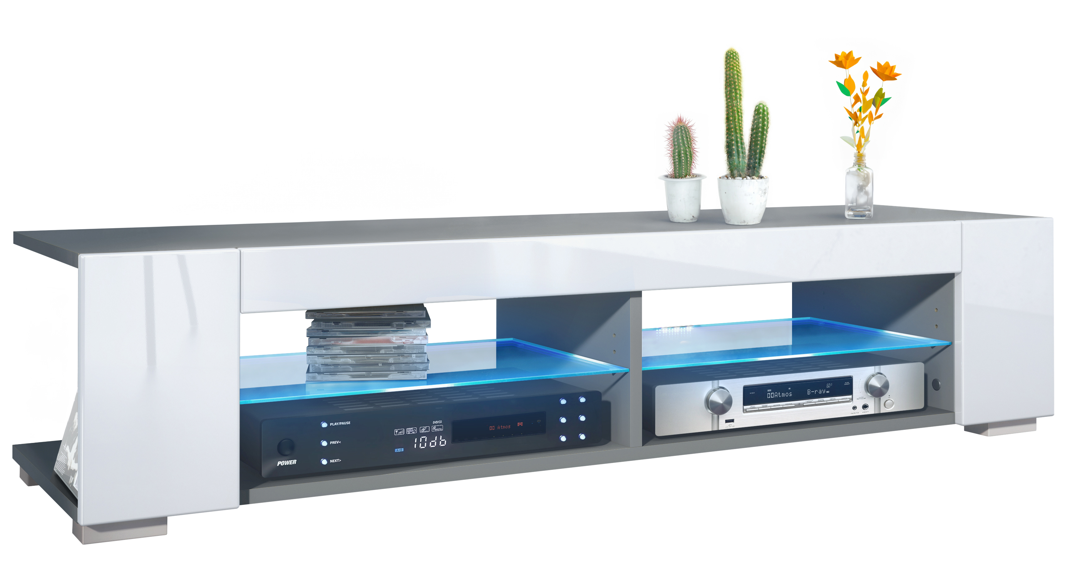 Lowboard TV-Kommode Movie mit 4 offenen Fächern und Zierleisten, Anthrazit LED - Bild 15 von 16