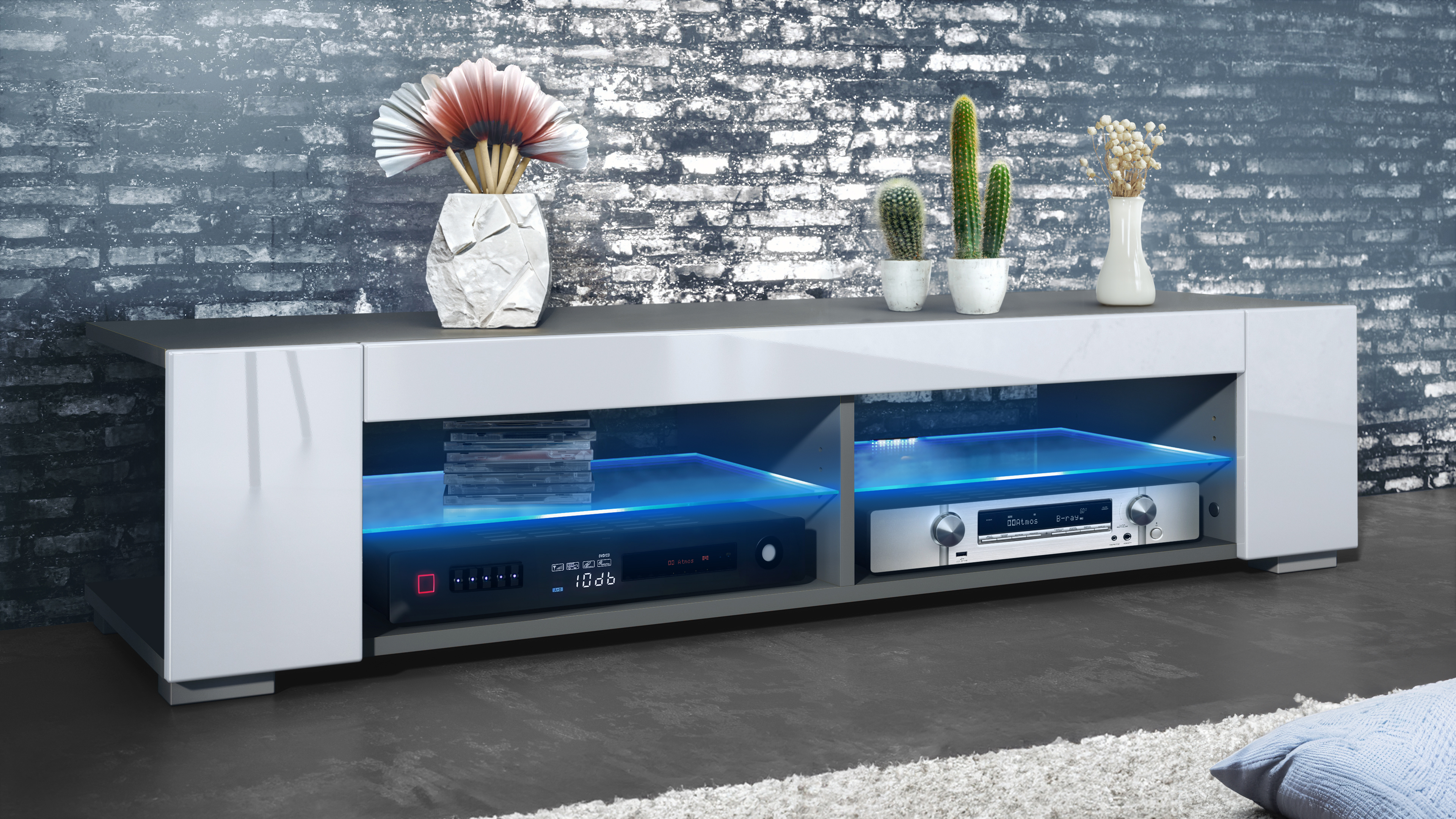 Lowboard TV-Kommode Movie mit 4 offenen Fächern und Zierleisten, Anthrazit LED - Bild 16 von 16