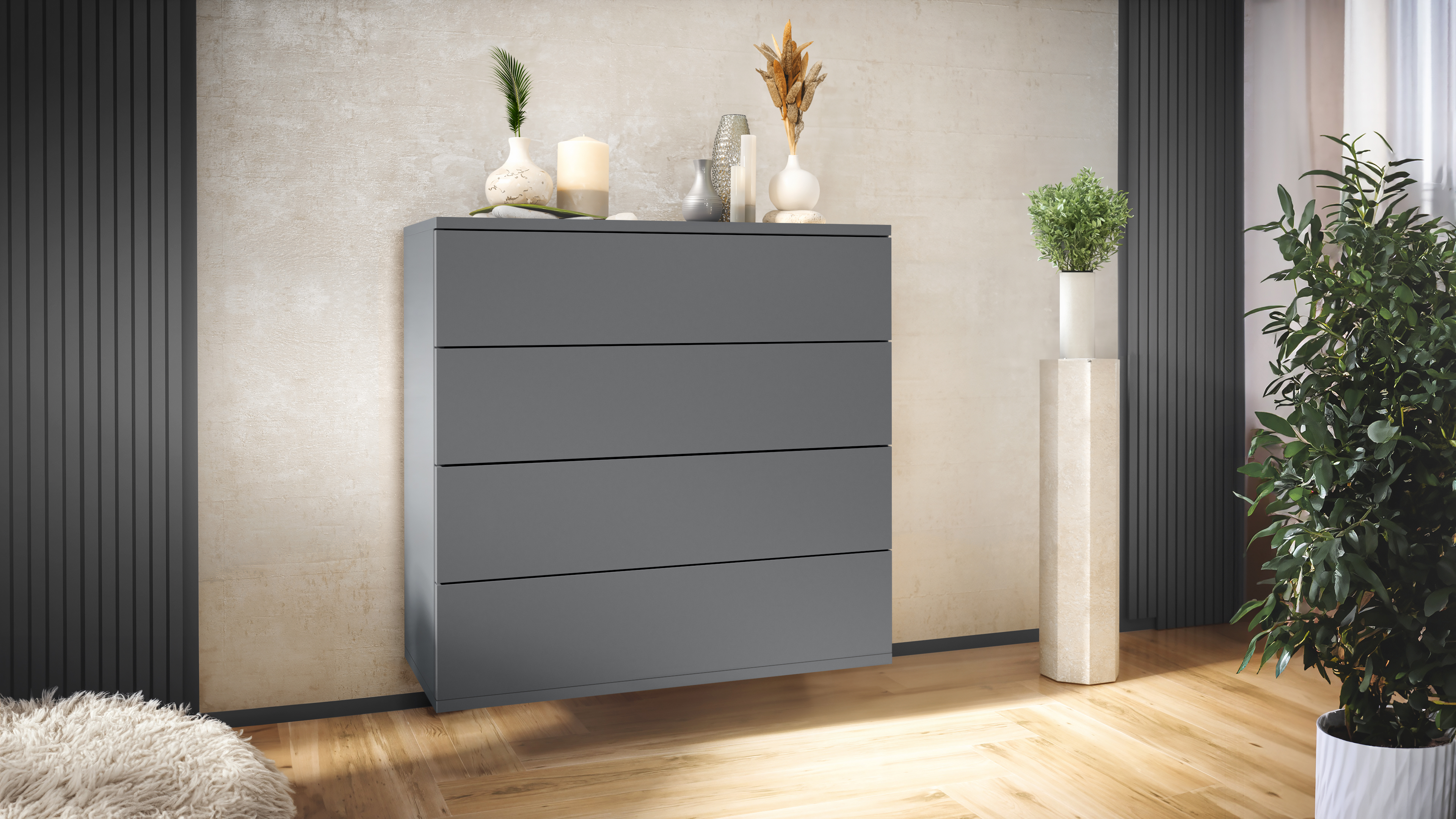 Kommode hängend Schrank Sideboard Pavos V3 in Anthrazit - Hochglanz & Naturtöne - Bild 7 von 39