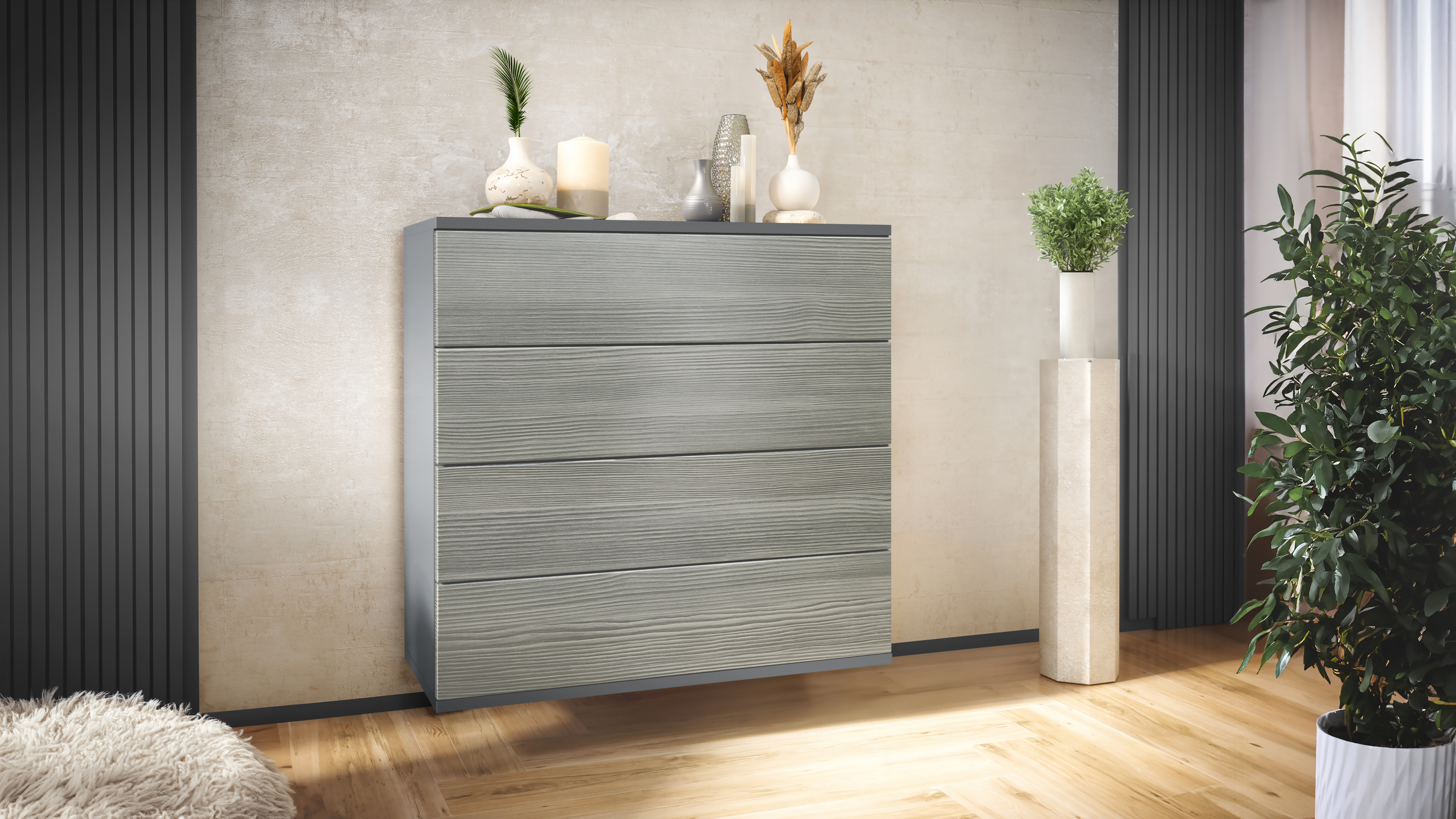 Kommode hängend Schrank Sideboard Pavos V3 in Anthrazit - Hochglanz & Naturtöne - Bild 9 von 39