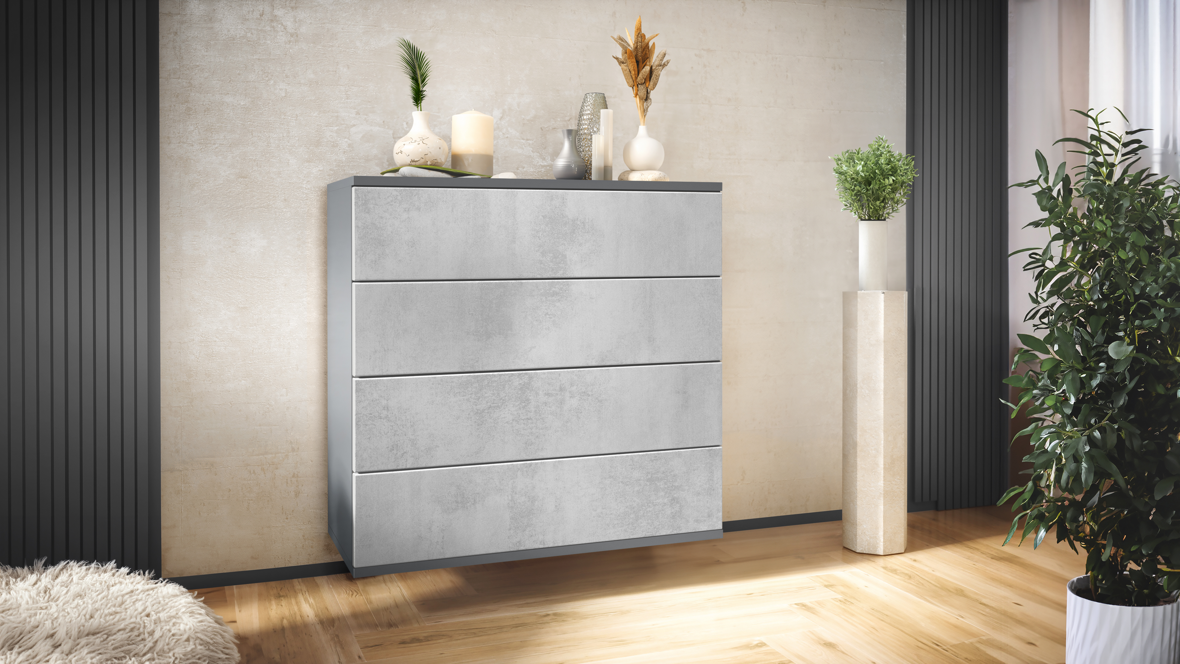 Kommode hängend Schrank Sideboard Pavos V3 in Anthrazit - Hochglanz & Naturtöne - Bild 11 von 39