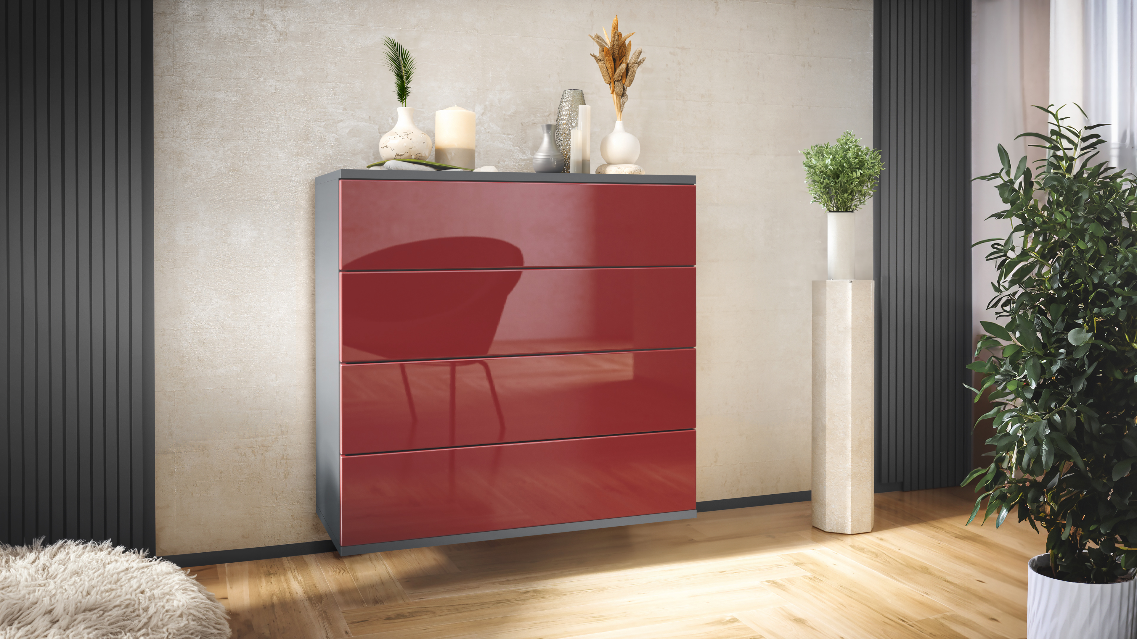Kommode hängend Schrank Sideboard Pavos V3 in Anthrazit - Hochglanz & Naturtöne - Bild 13 von 39