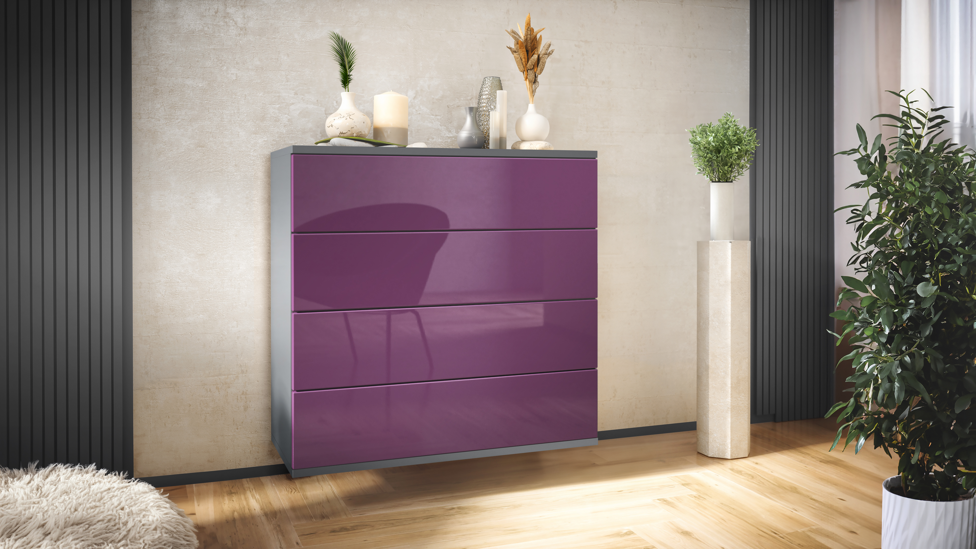Kommode hängend Schrank Sideboard Pavos V3 in Anthrazit - Hochglanz & Naturtöne - Bild 15 von 39