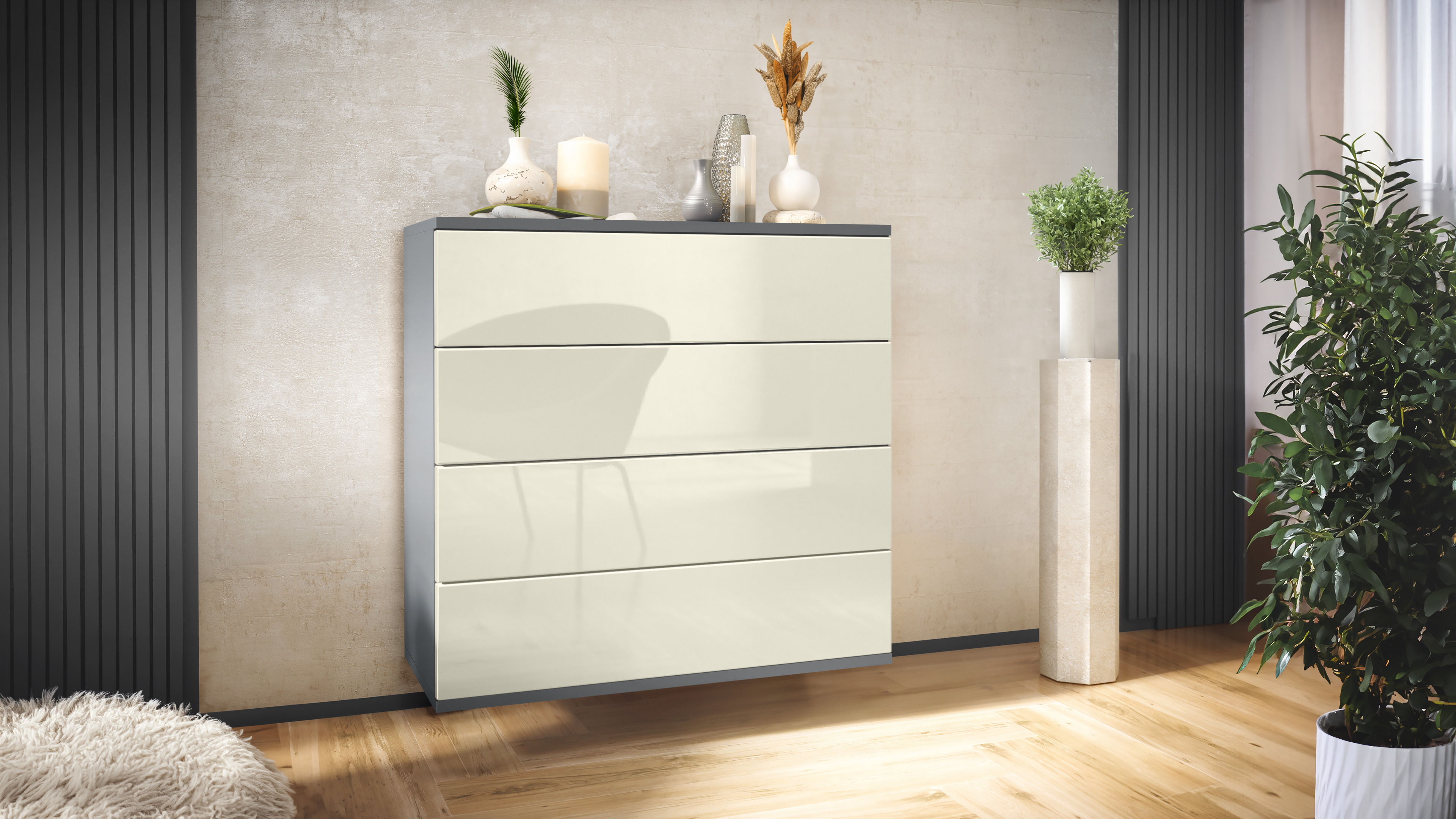 Kommode hängend Schrank Sideboard Pavos V3 in Anthrazit - Hochglanz & Naturtöne - Bild 17 von 39