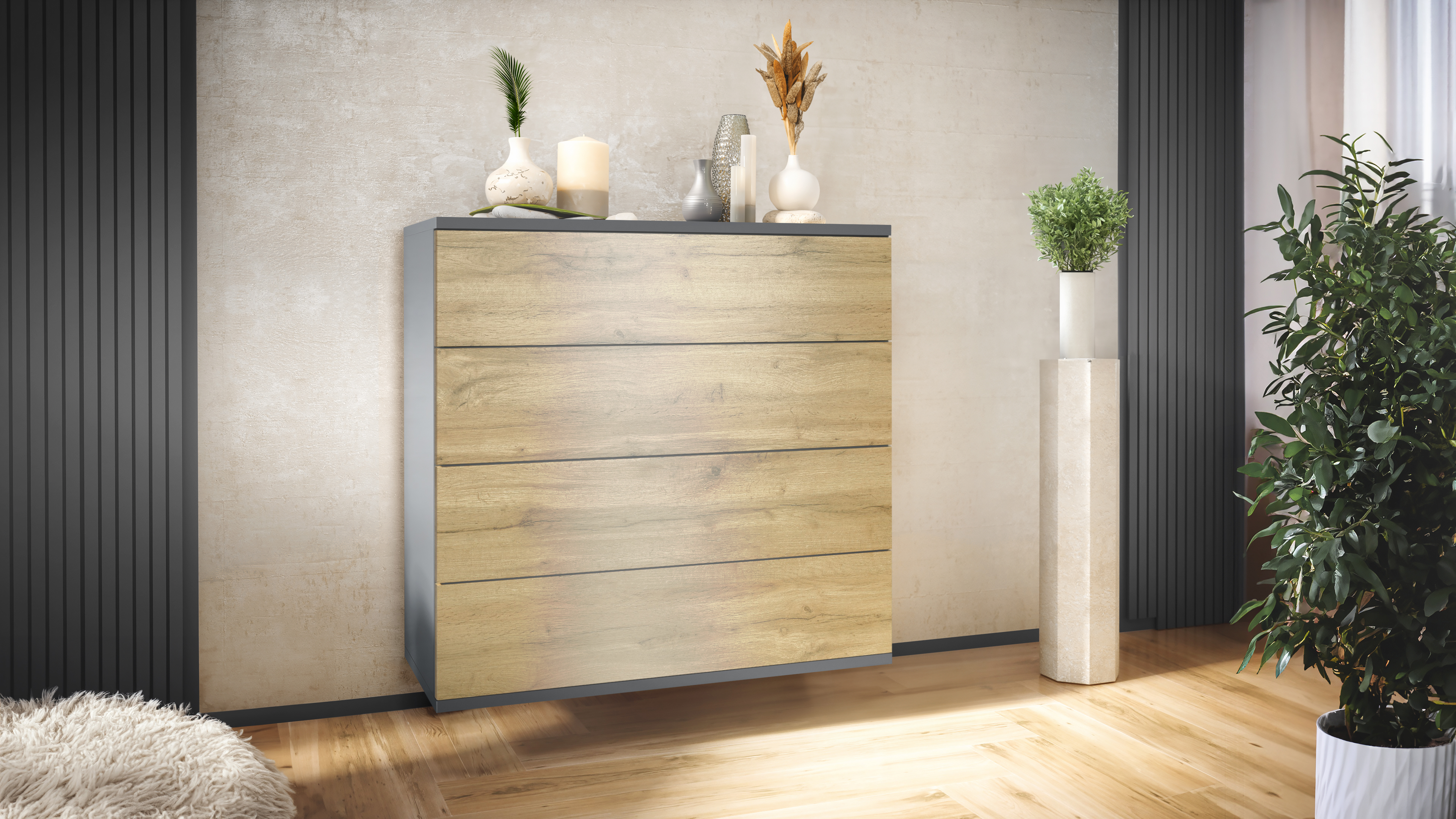 Kommode hängend Schrank Sideboard Pavos V3 in Anthrazit - Hochglanz & Naturtöne - Bild 19 von 39