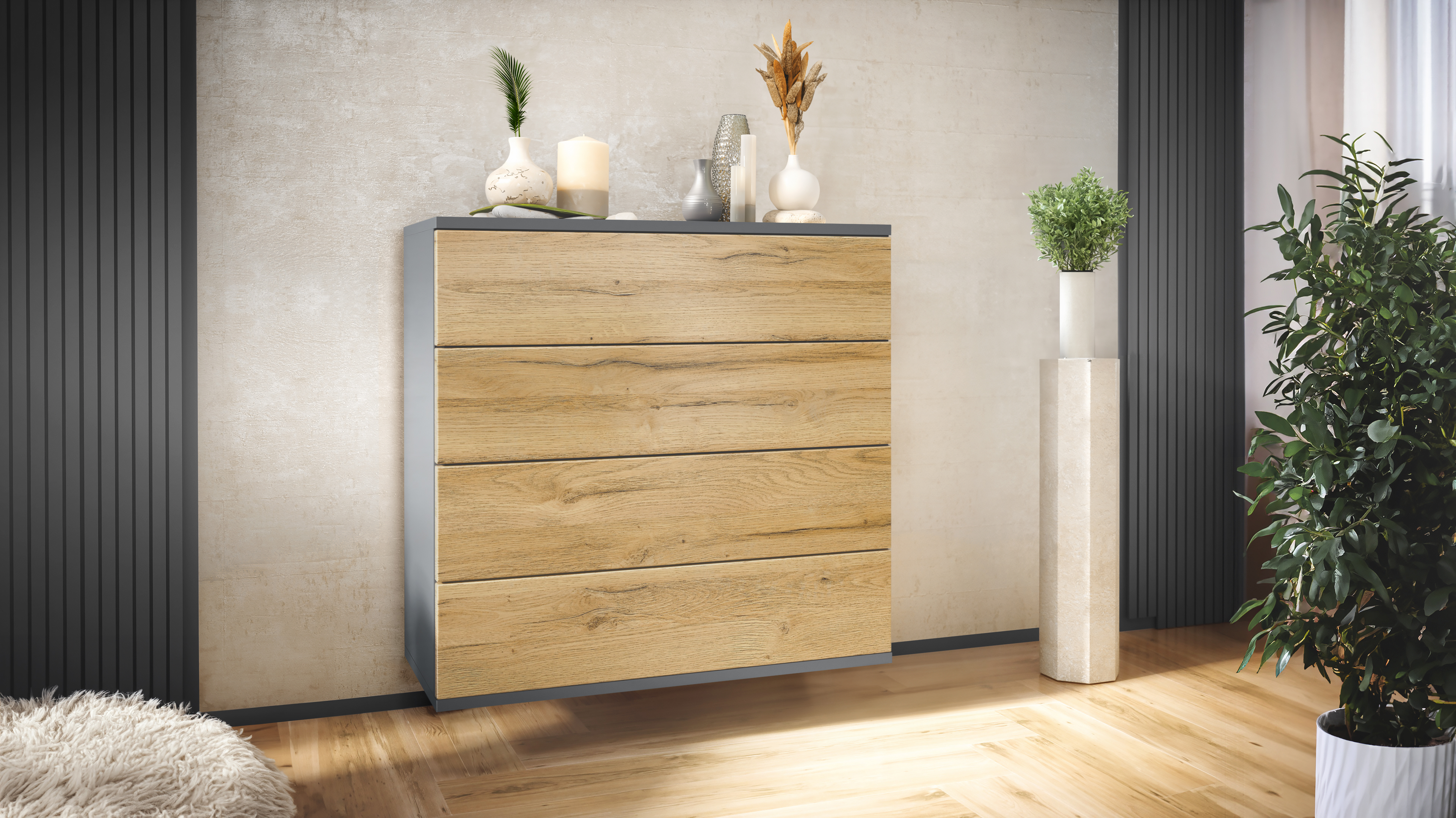 Kommode hängend Schrank Sideboard Pavos V3 in Anthrazit - Hochglanz & Naturtöne - Bild 21 von 39