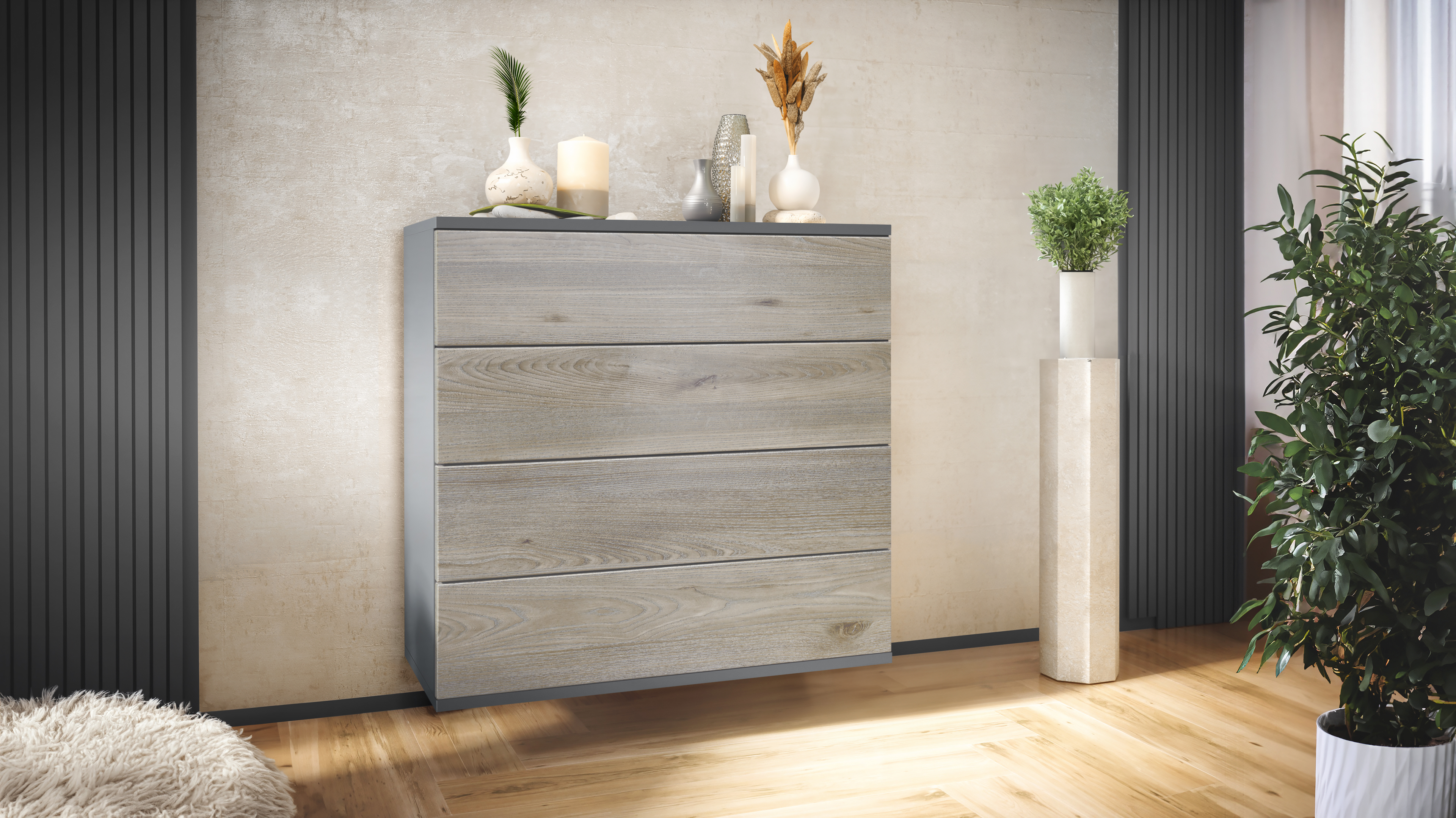 Kommode hängend Schrank Sideboard Pavos V3 in Anthrazit - Hochglanz & Naturtöne - Bild 23 von 39