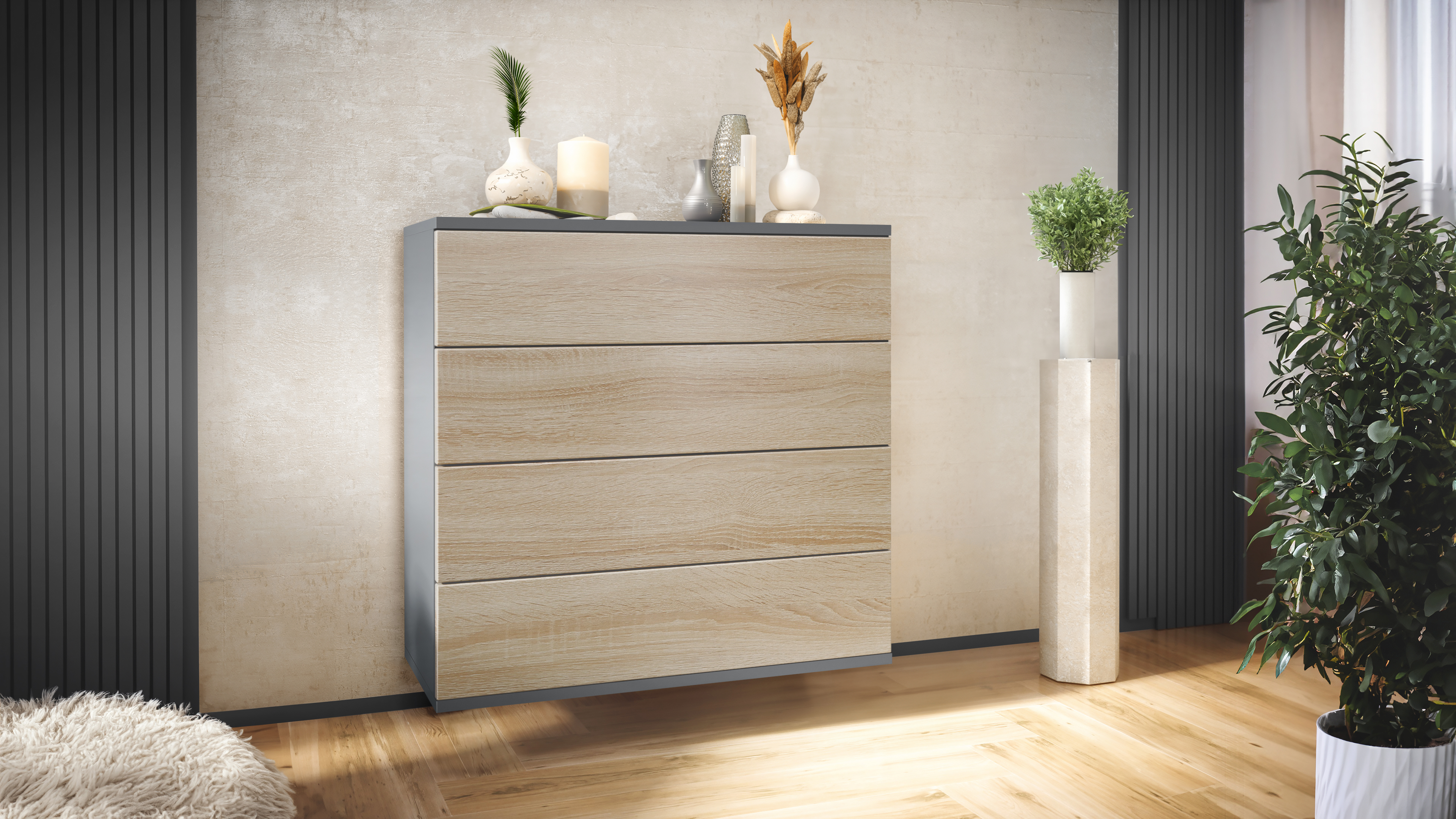 Kommode hängend Schrank Sideboard Pavos V3 in Anthrazit - Hochglanz & Naturtöne - Bild 25 von 39